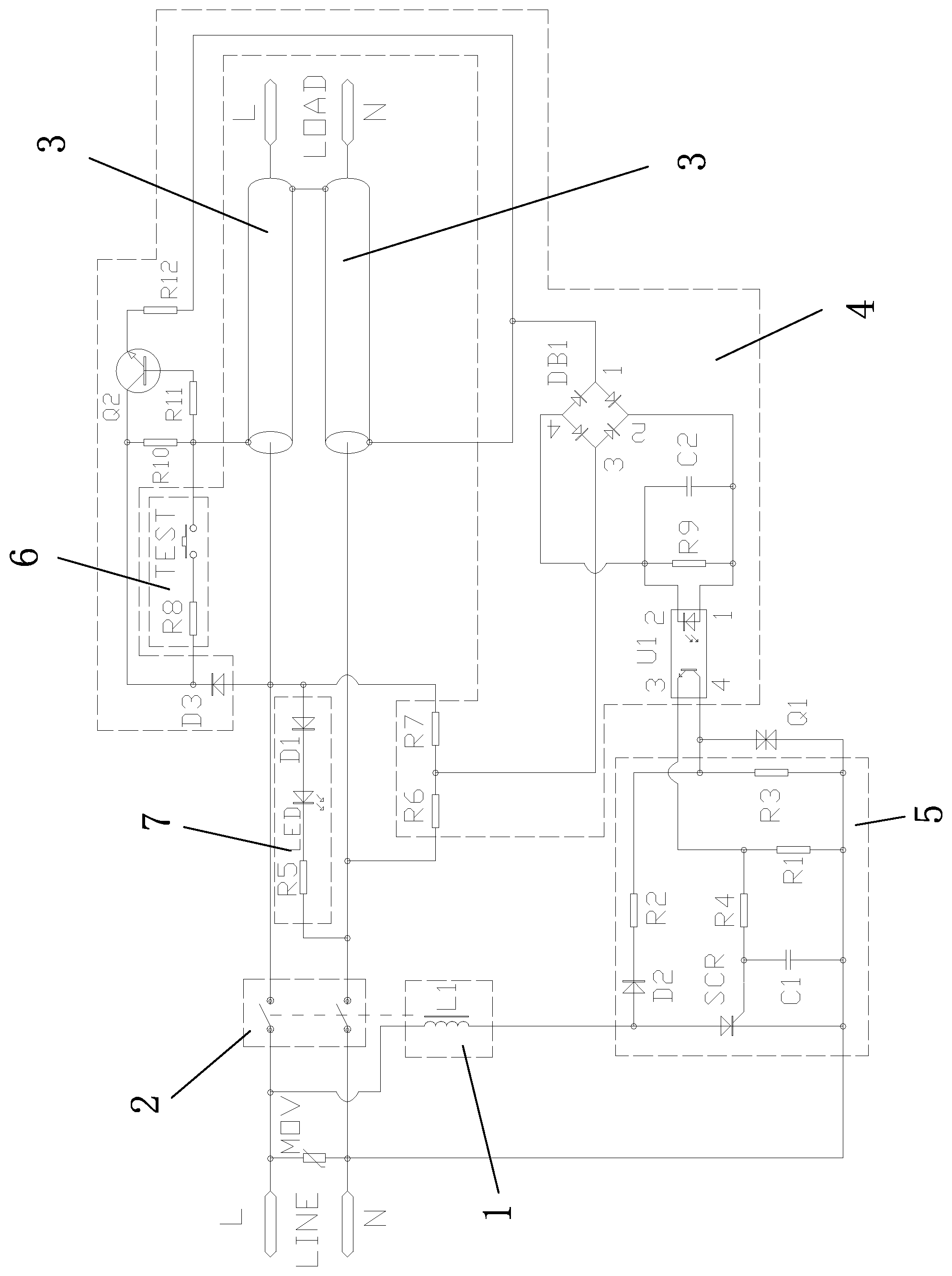 Patent US12567732 Figure 1 – Power cord leakage detection and protection circuit