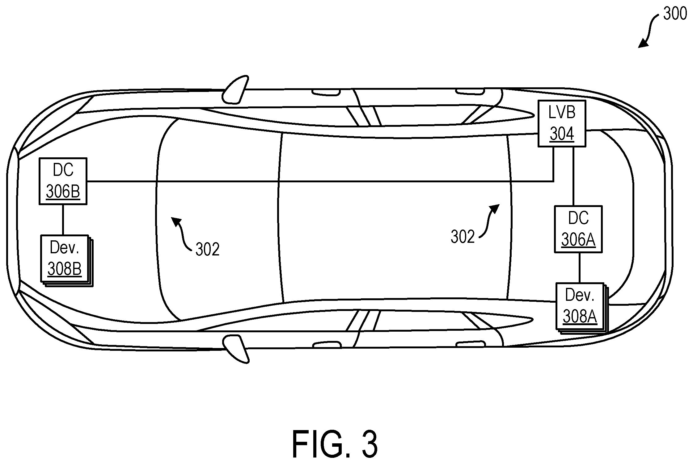 Patent US12567734 Figure 3 – Vehicle low-voltage power distribution without fuses