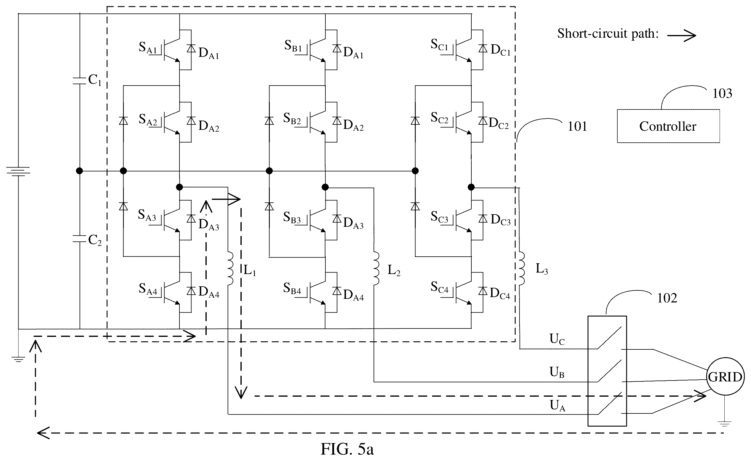 Patent US12567748 Figure 5 – Power converter and protection method for short circuit to ground on direct current side thereof