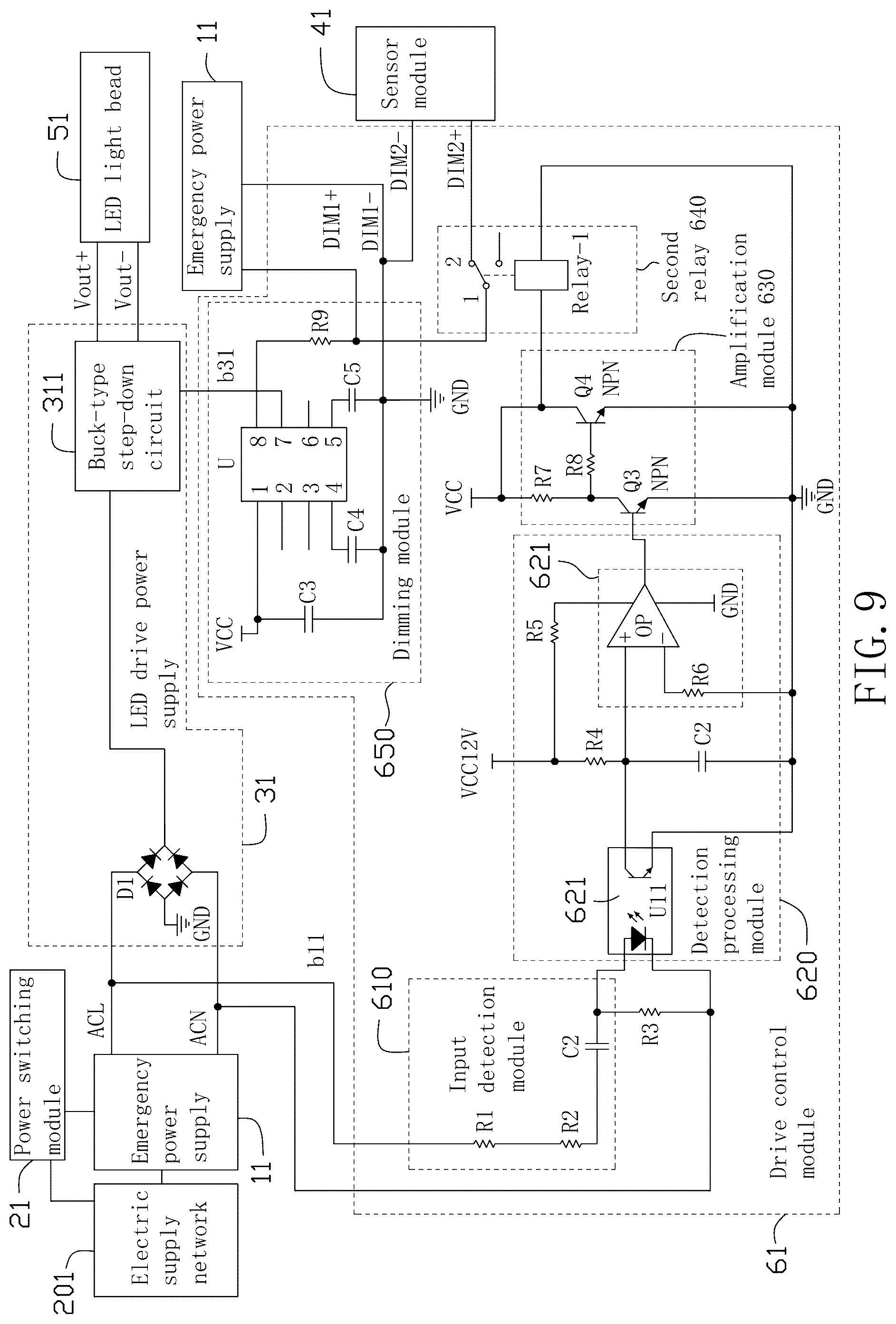 Patent US12567760 Figure 5 – LED lamp drive system with emergency power supply thereof
