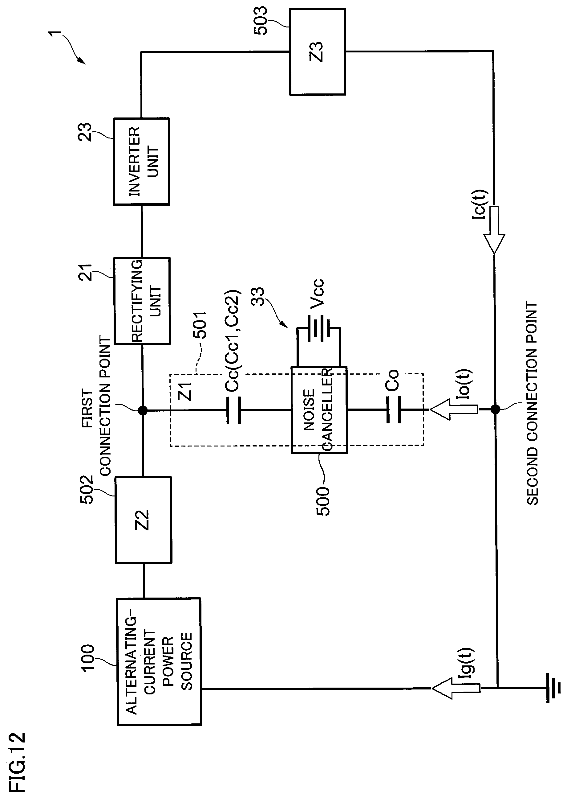 Patent US12567795 Figure 12 – Noise reduction circuitry, load system and power conversion device