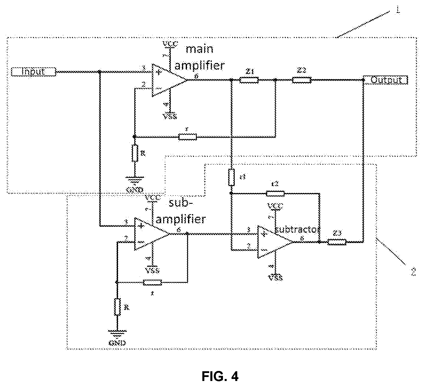 Patent US12567839 Figure 3 – Feedforward amplifier circuit, audio amplifier and audio playing device