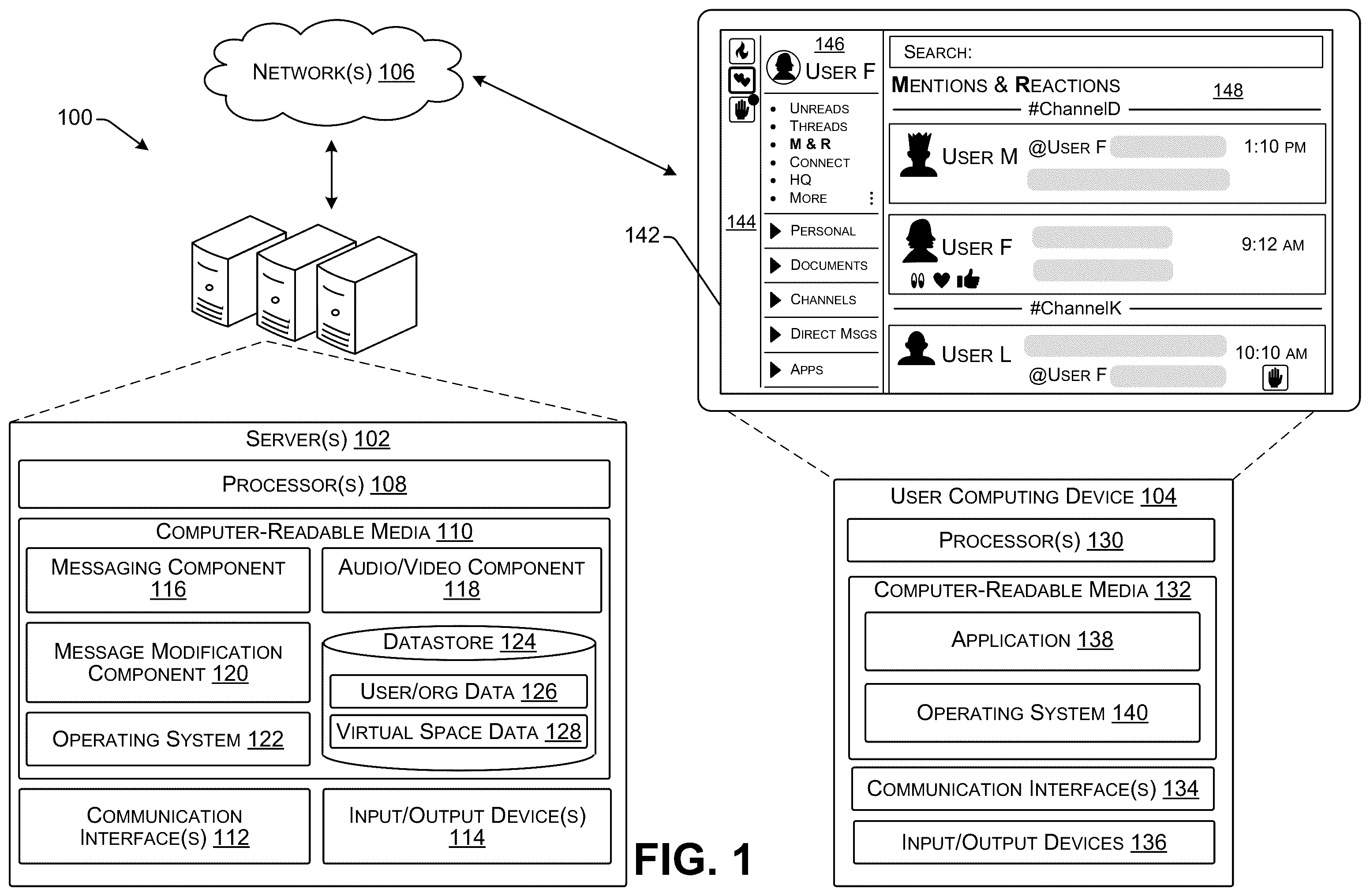 Patent US12568059 Figure 1 – Updating communications with machine learning and platform context