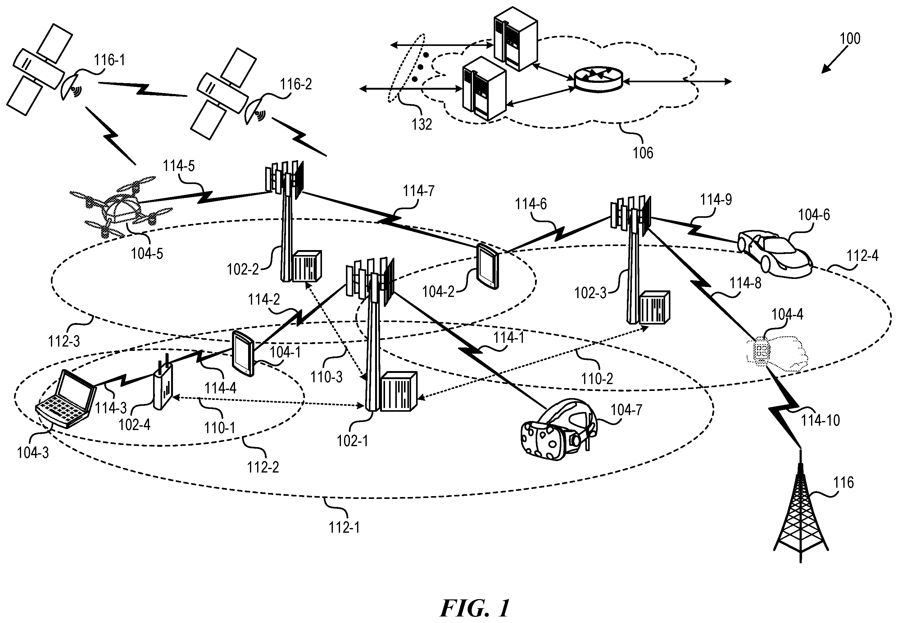 Patent US12568165 Figure 1 – Non-terrestrial network connection icon