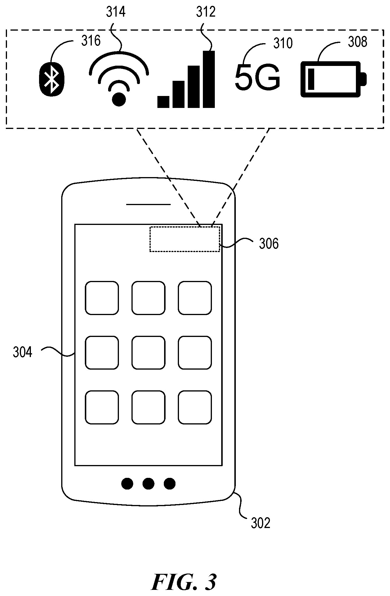 Patent US12568165 Figure 3 – Non-terrestrial network connection icon