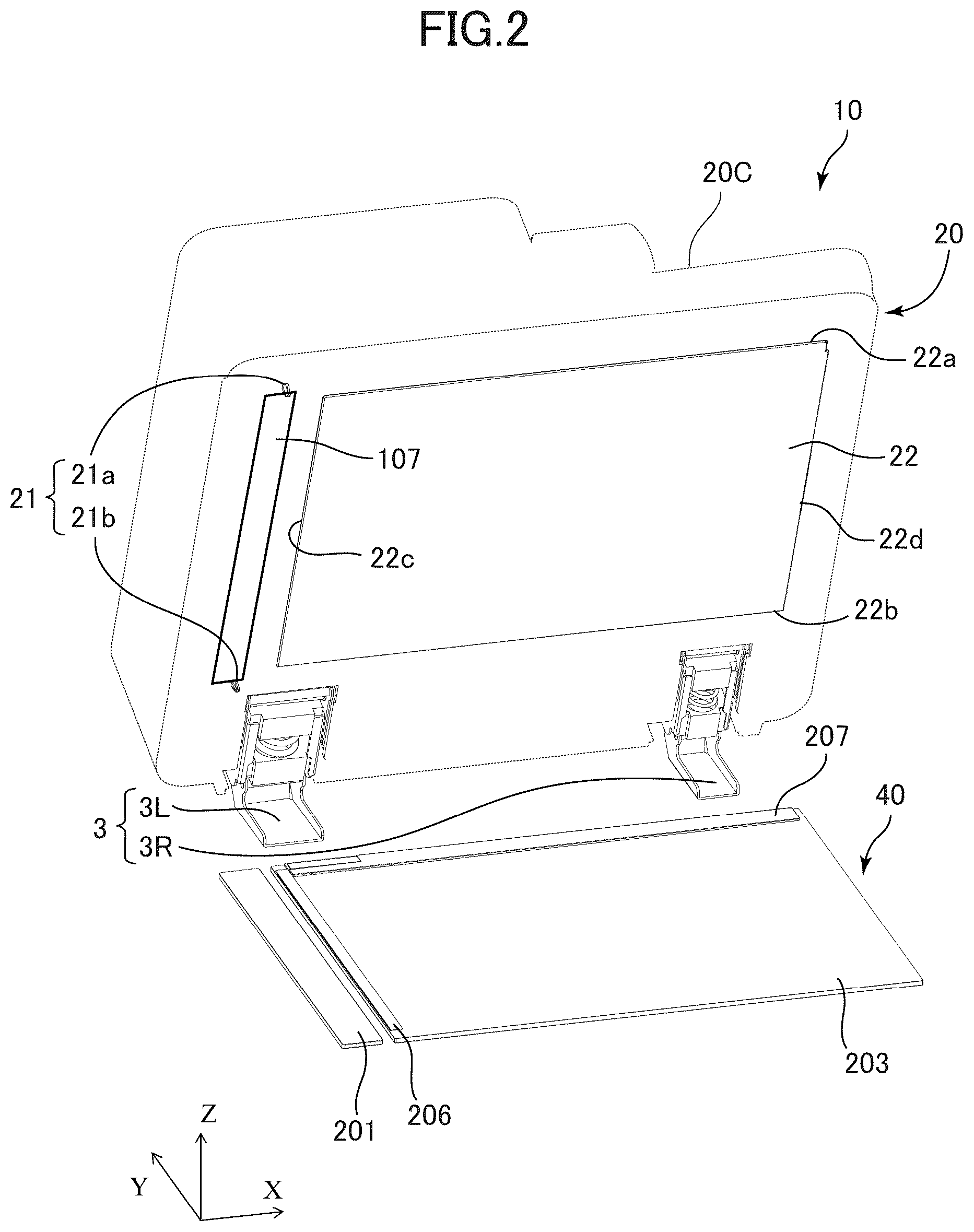 Patent US12568177 Figure 2 – Document reading apparatus and image forming apparatus including hinge mechanism that supports a document conveyance unit