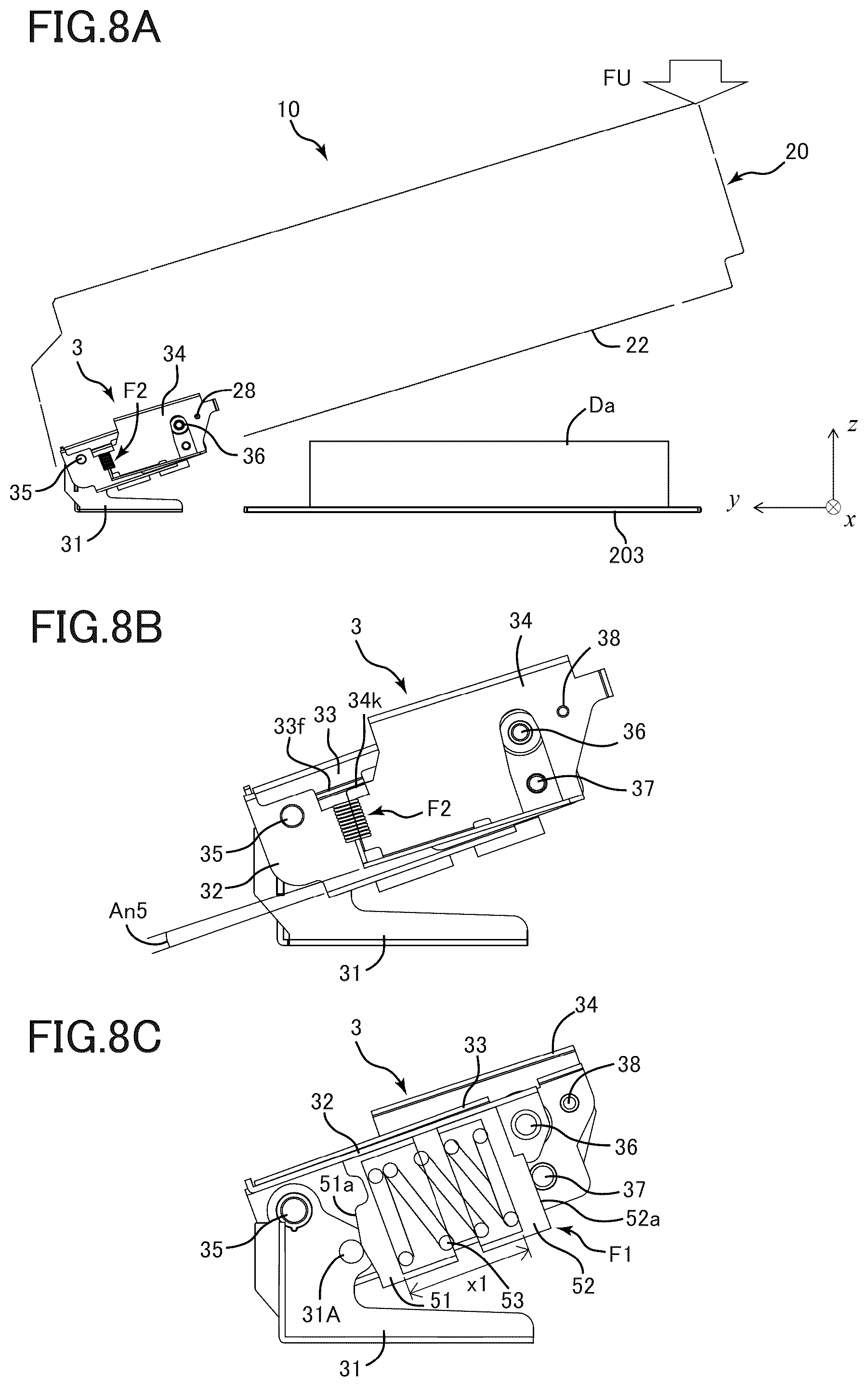Patent US12568177 Figure 8 – Document reading apparatus and image forming apparatus including hinge mechanism that supports a document conveyance unit