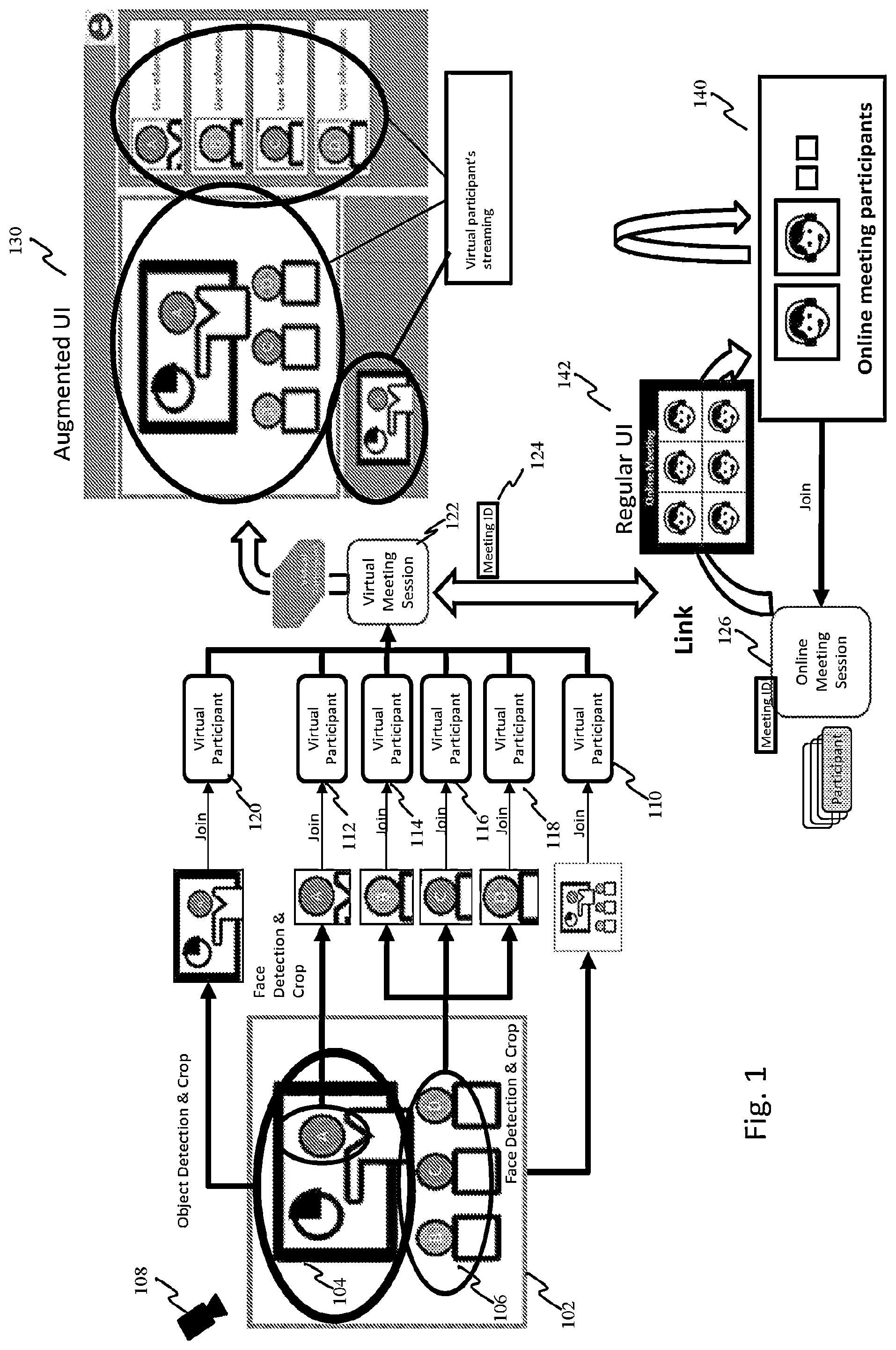 Patent US12568187 Figure 1 – System and method for augmented views in an online meeting