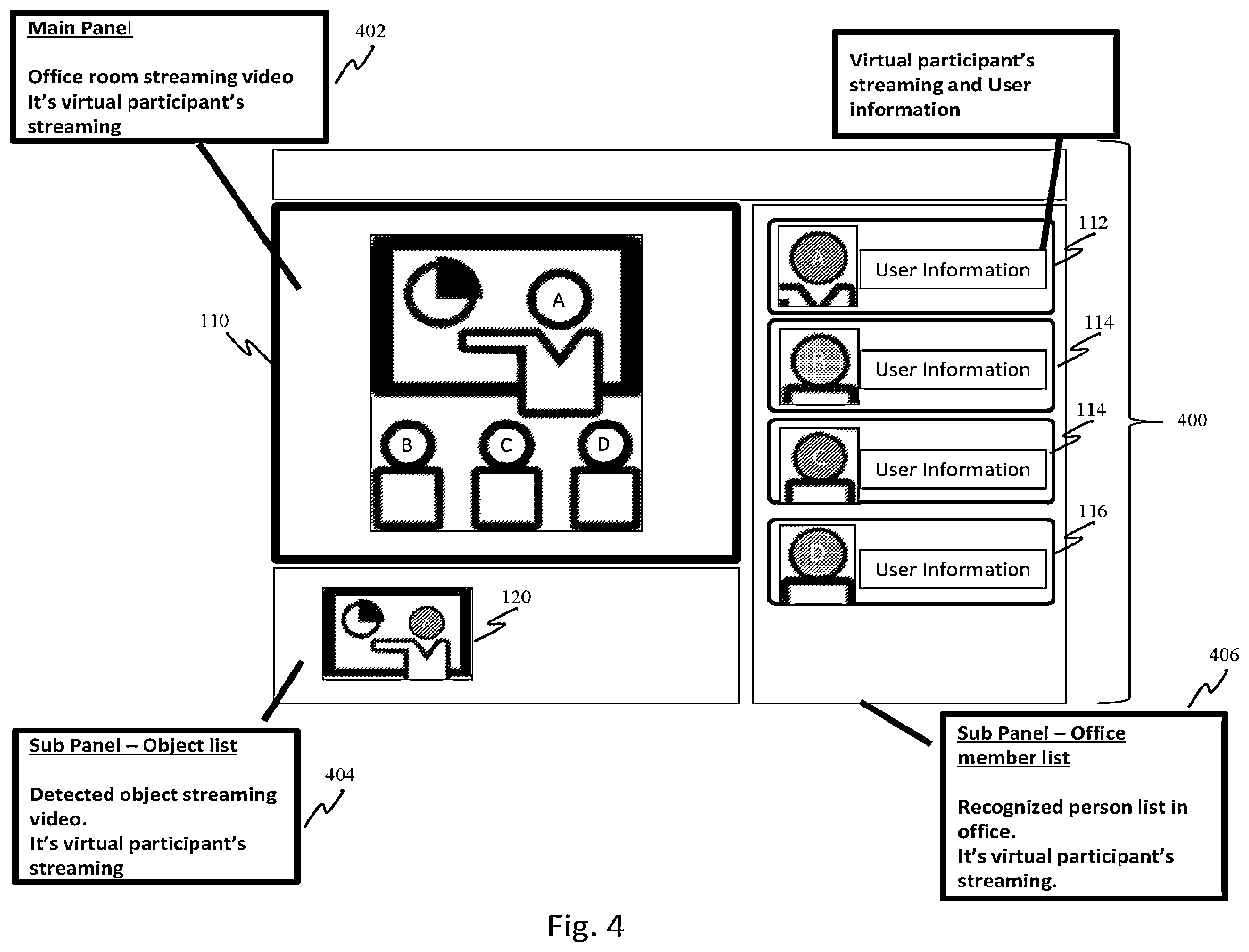 Patent US12568187 Figure 4 – System and method for augmented views in an online meeting