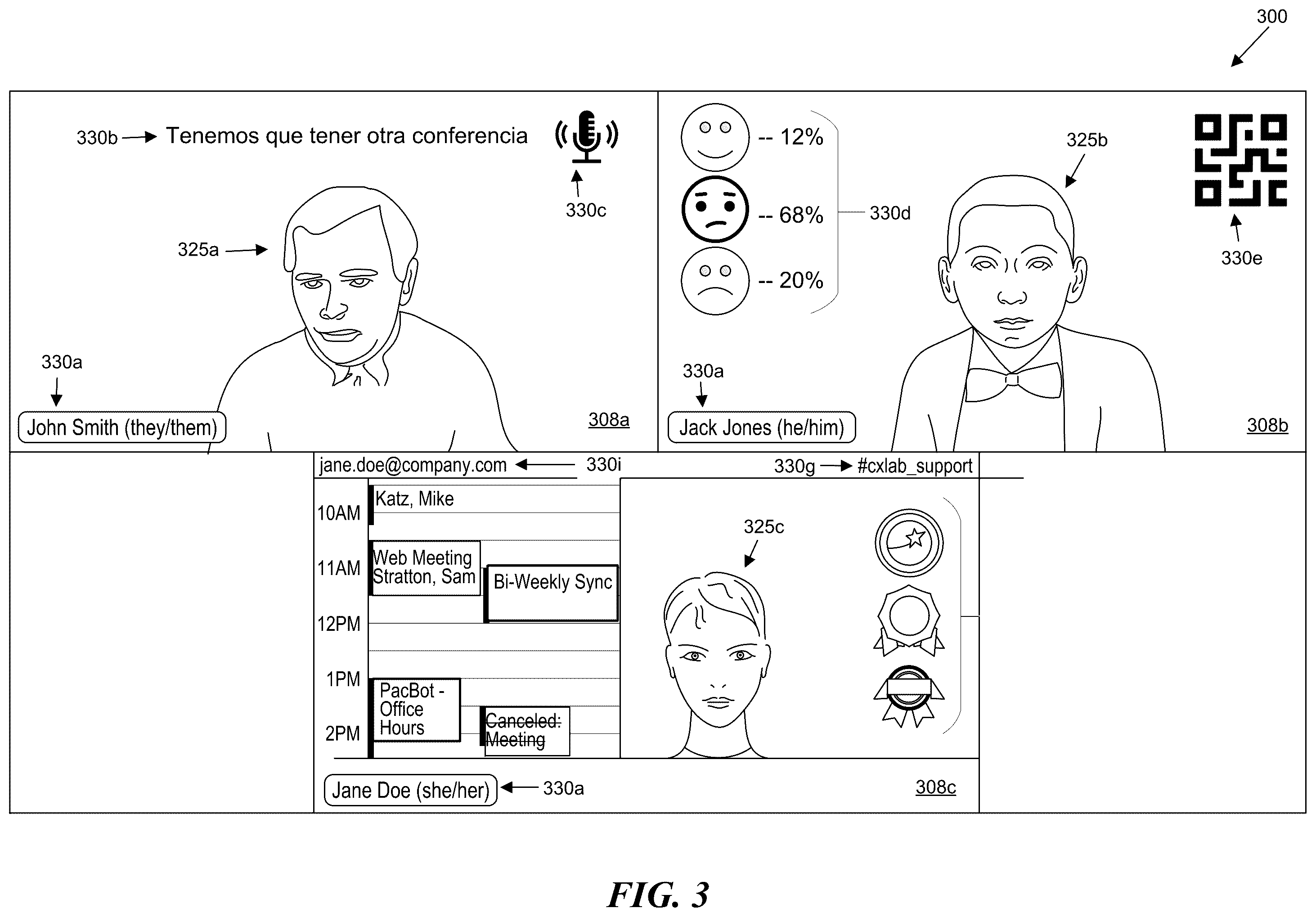 Patent US12568189 Figure 3 – Platform-agnostic videoconference metacommunication system