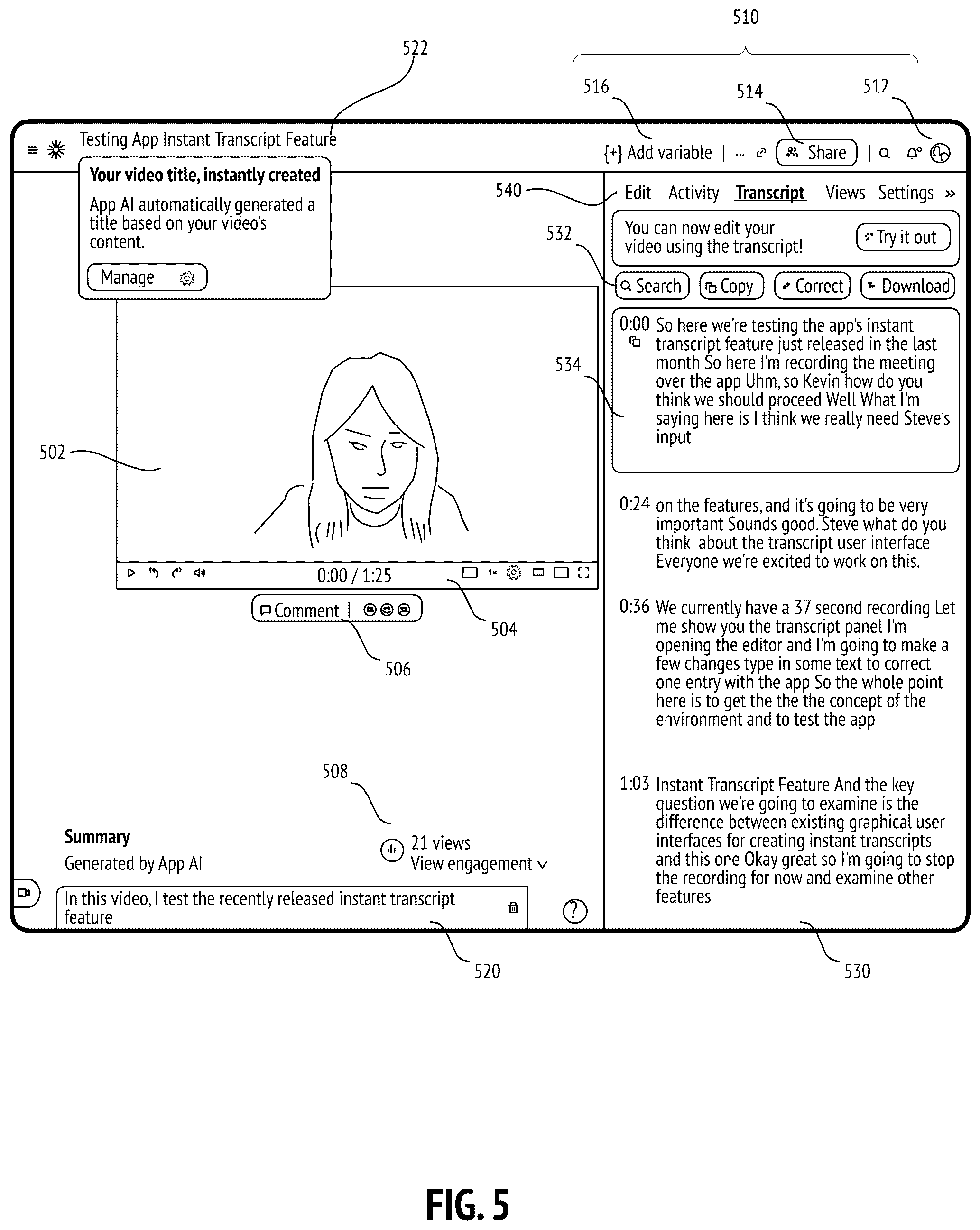 Patent US12568256 Figure 5 – Instantaneous media stream transcription systems and methods