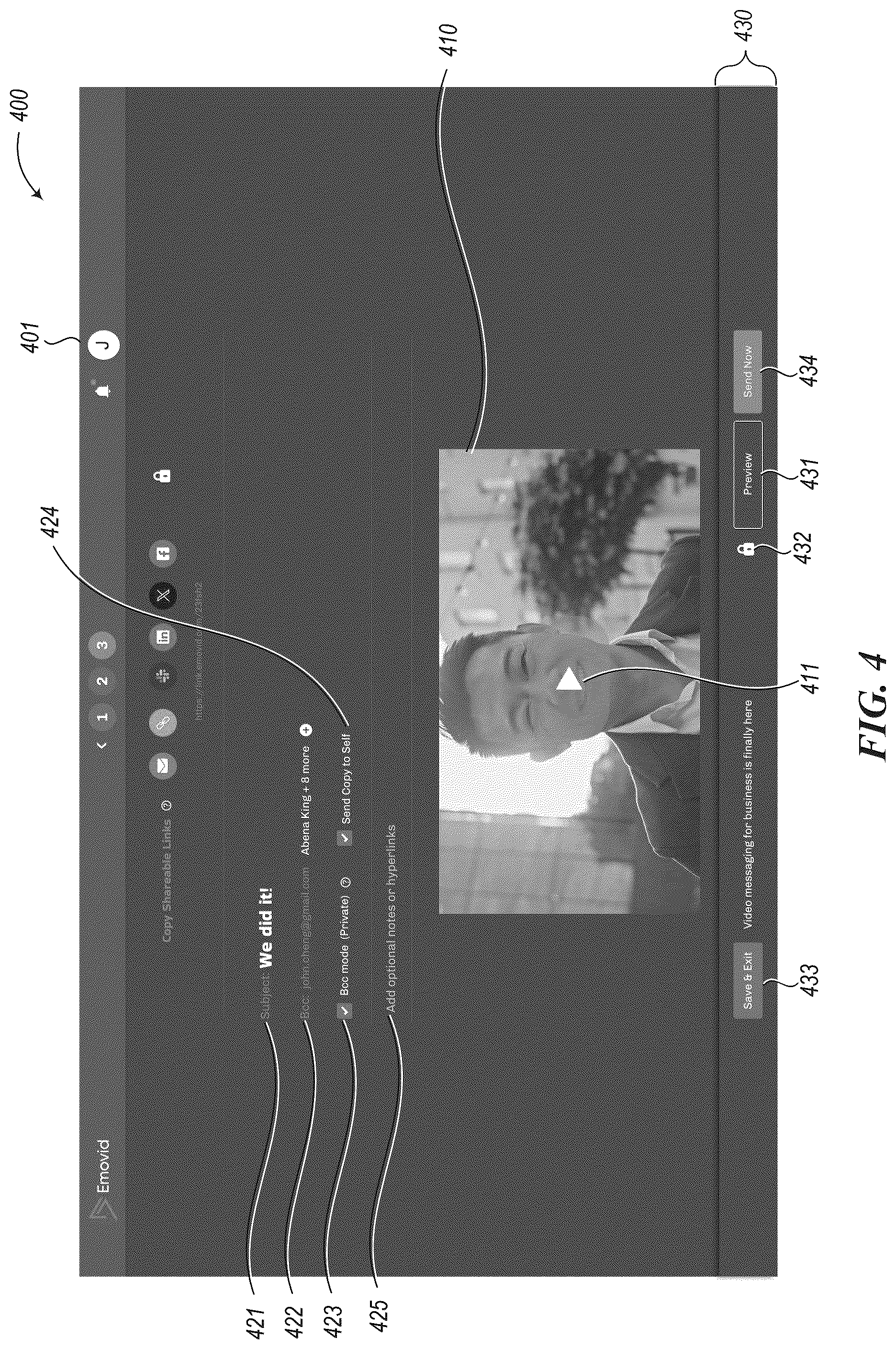 Patent US12568265 Figure 4 – Tools for managing parallel video segment exchanges with members of a group of people
