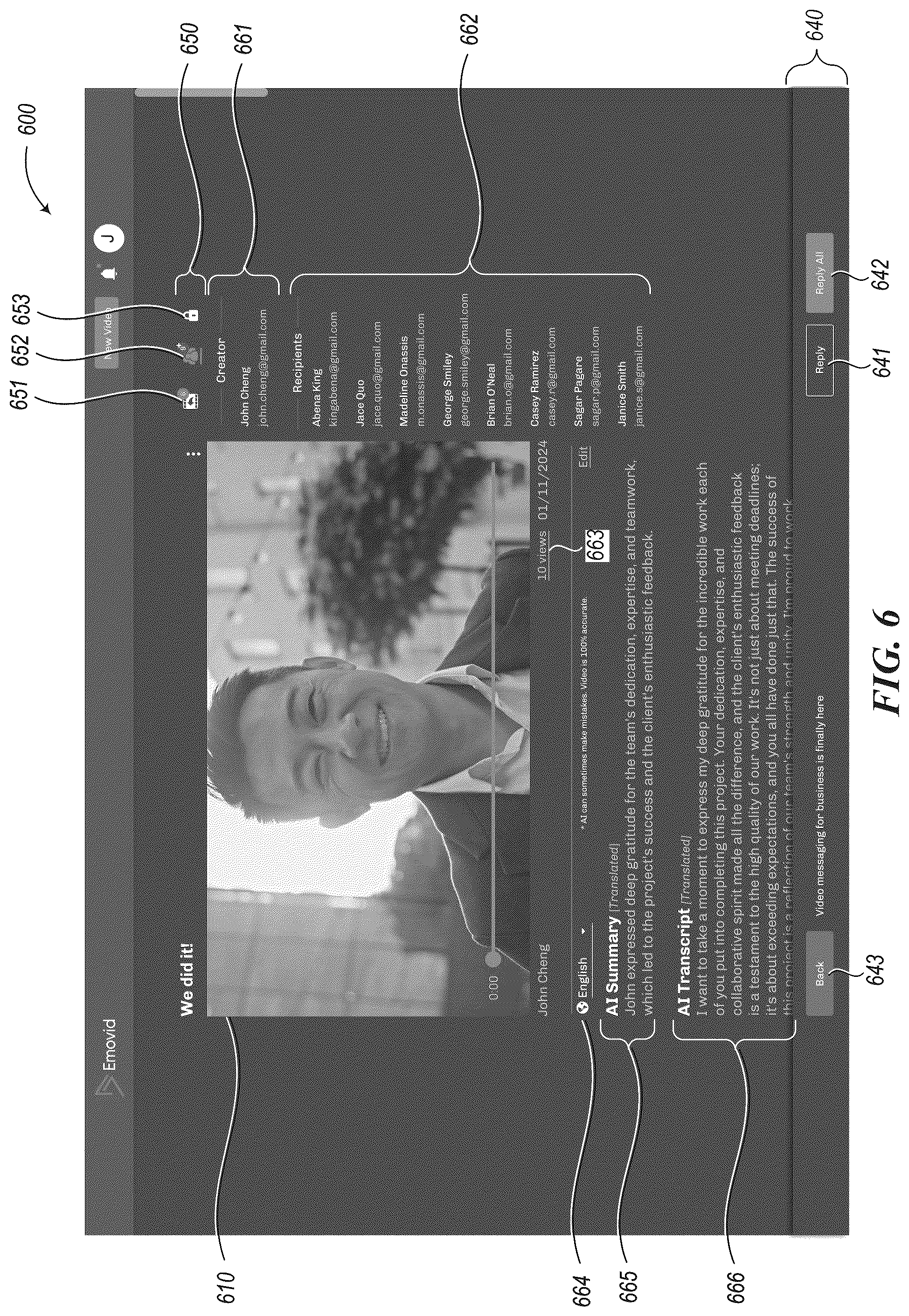 Patent US12568265 Figure 6 – Tools for managing parallel video segment exchanges with members of a group of people