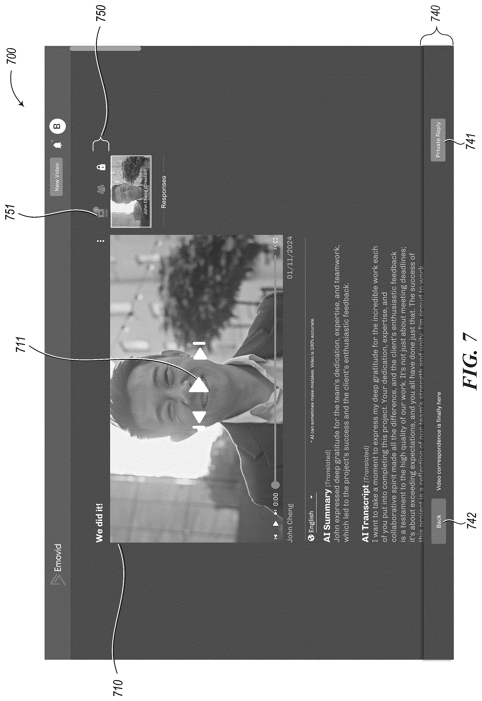 Patent US12568265 Figure 7 – Tools for managing parallel video segment exchanges with members of a group of people
