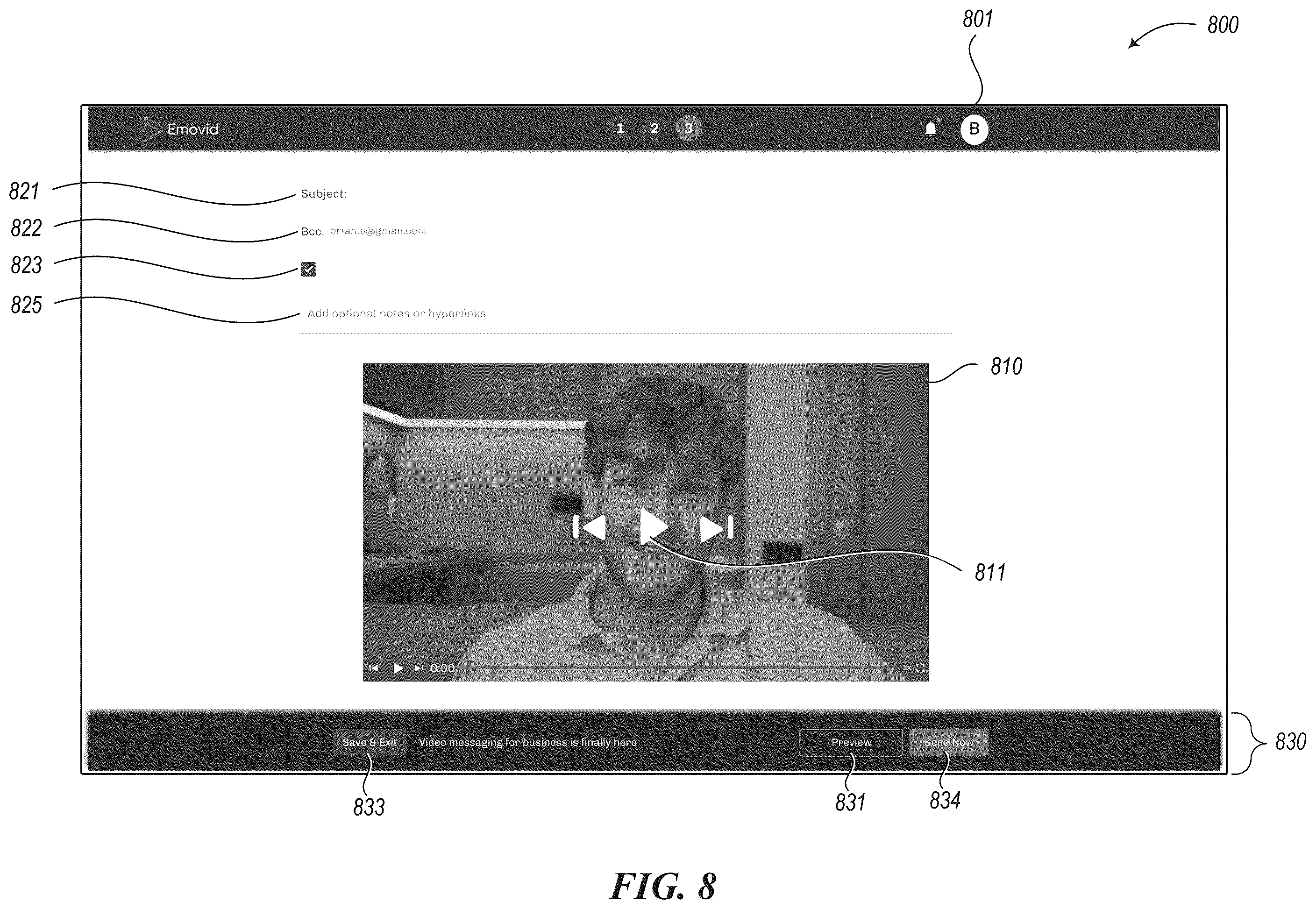 Patent US12568265 Figure 8 – Tools for managing parallel video segment exchanges with members of a group of people