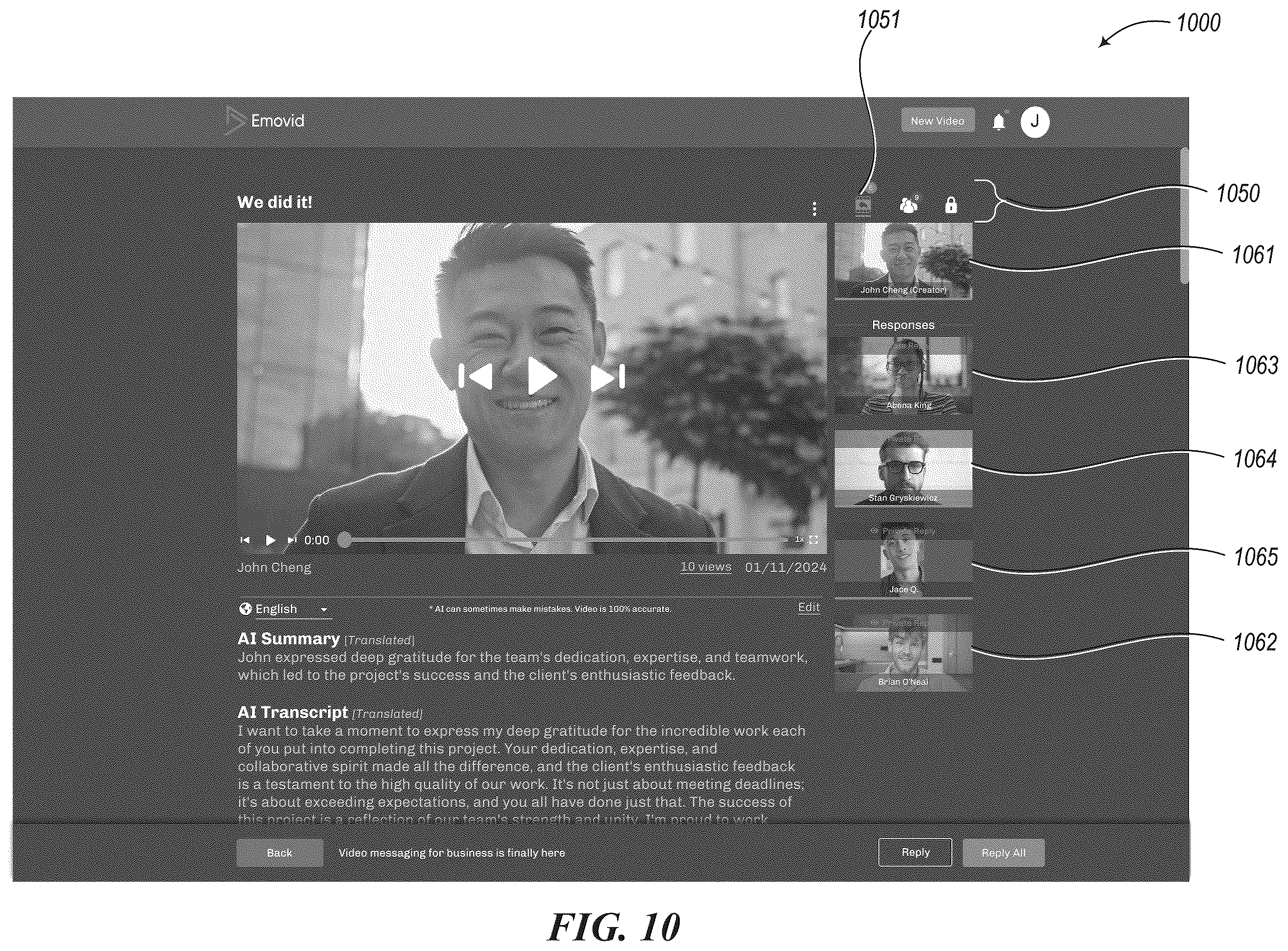 Patent US12568265 Figure 10 – Tools for managing parallel video segment exchanges with members of a group of people