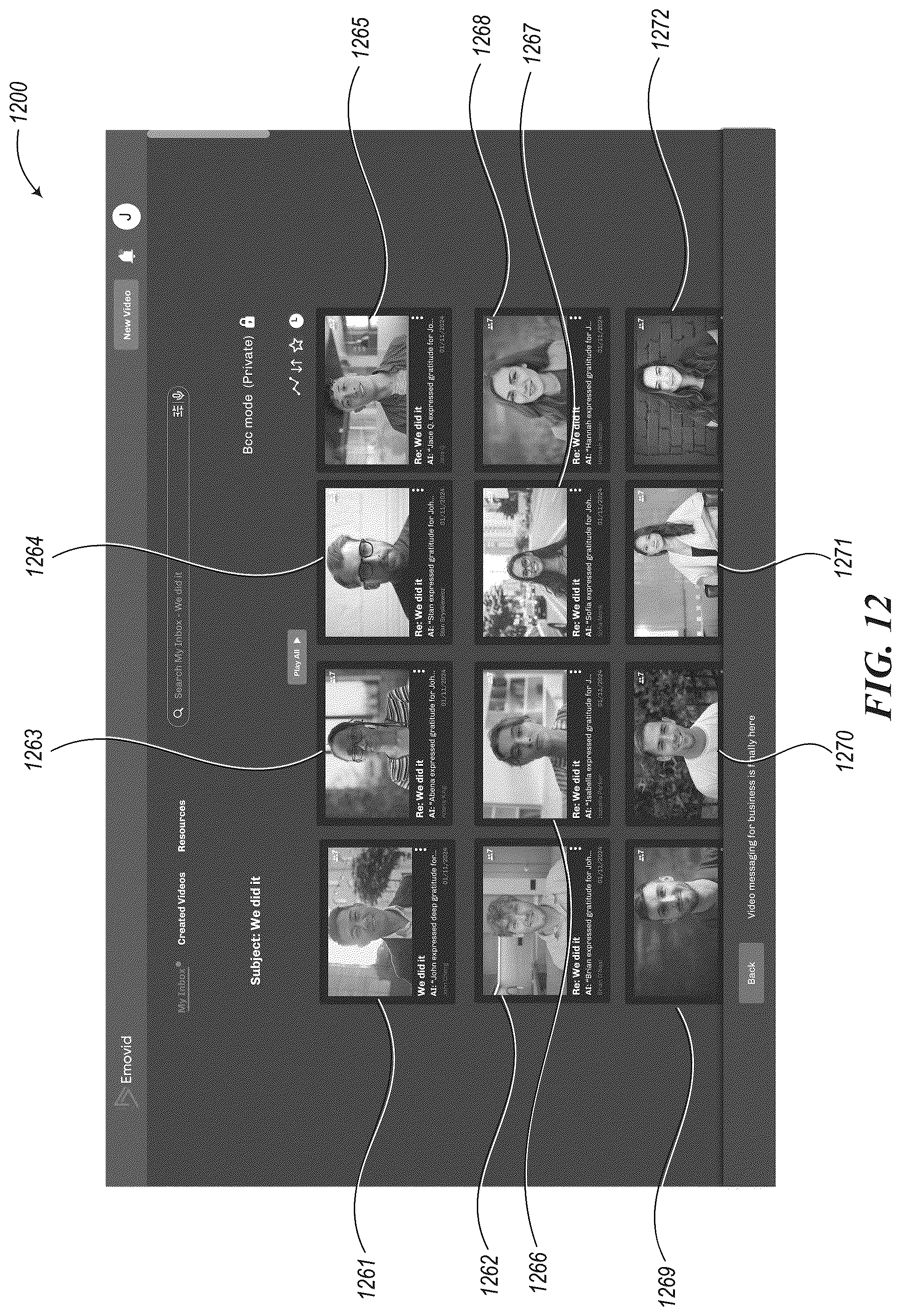 Patent US12568265 Figure 12 – Tools for managing parallel video segment exchanges with members of a group of people
