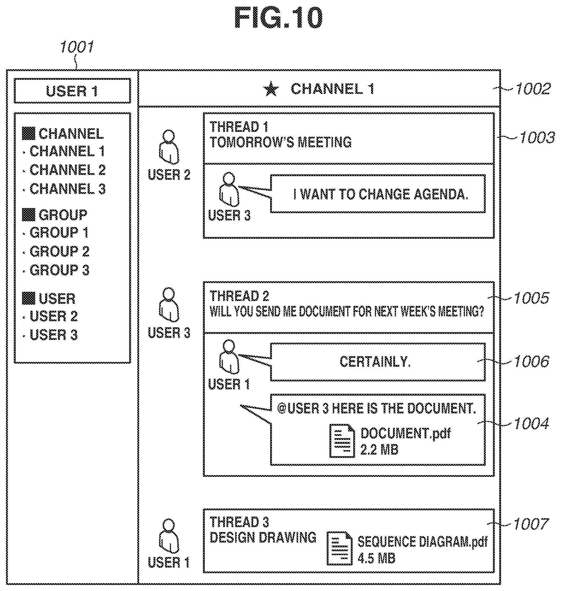 Patent US12568280 Figure 10 – Image processing apparatus and method for posting scanned document data to chat threads