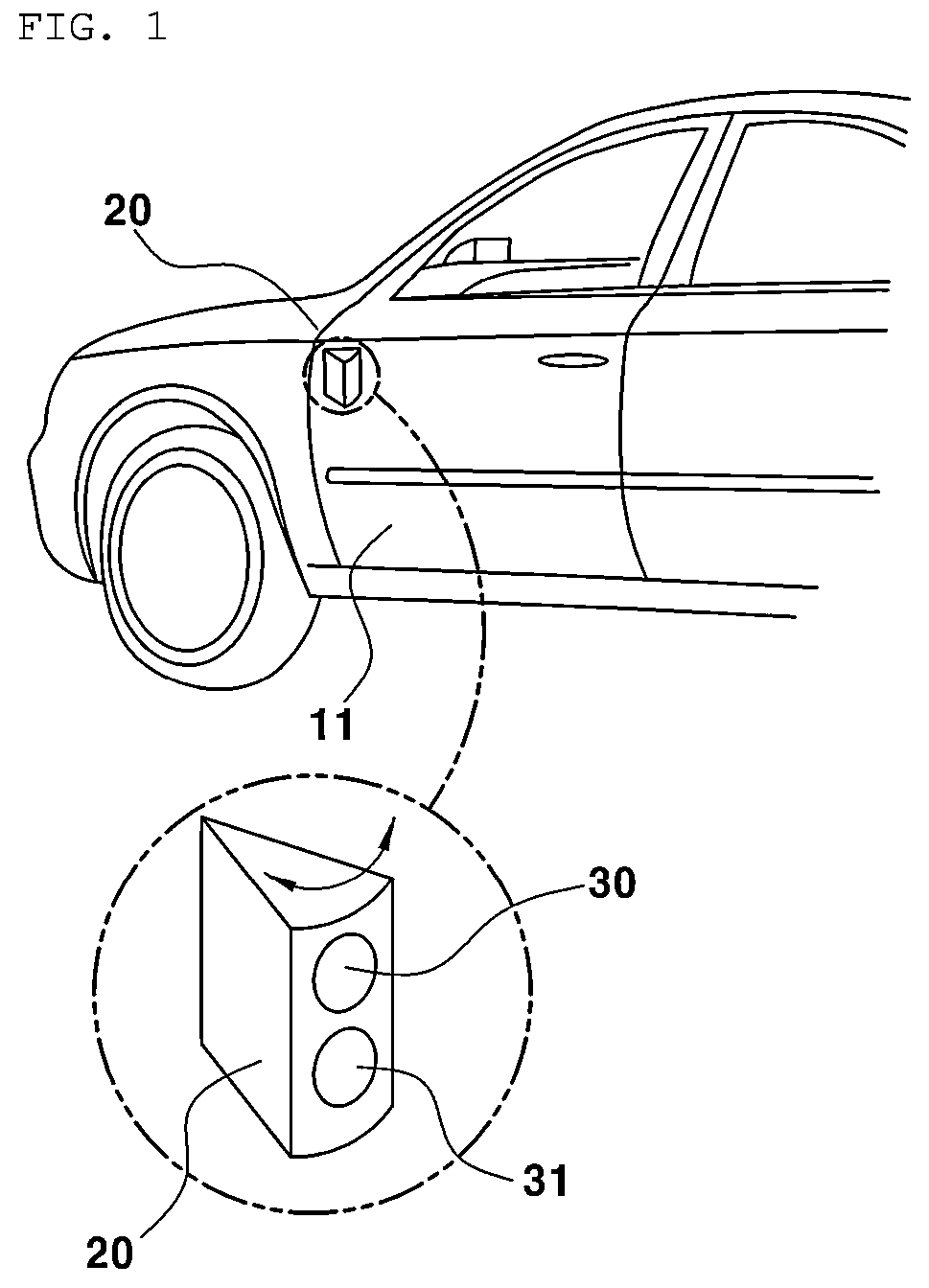 Patent US12568297 — Camera monitoring system disposed on a panel of a vehicle body — Figure 1