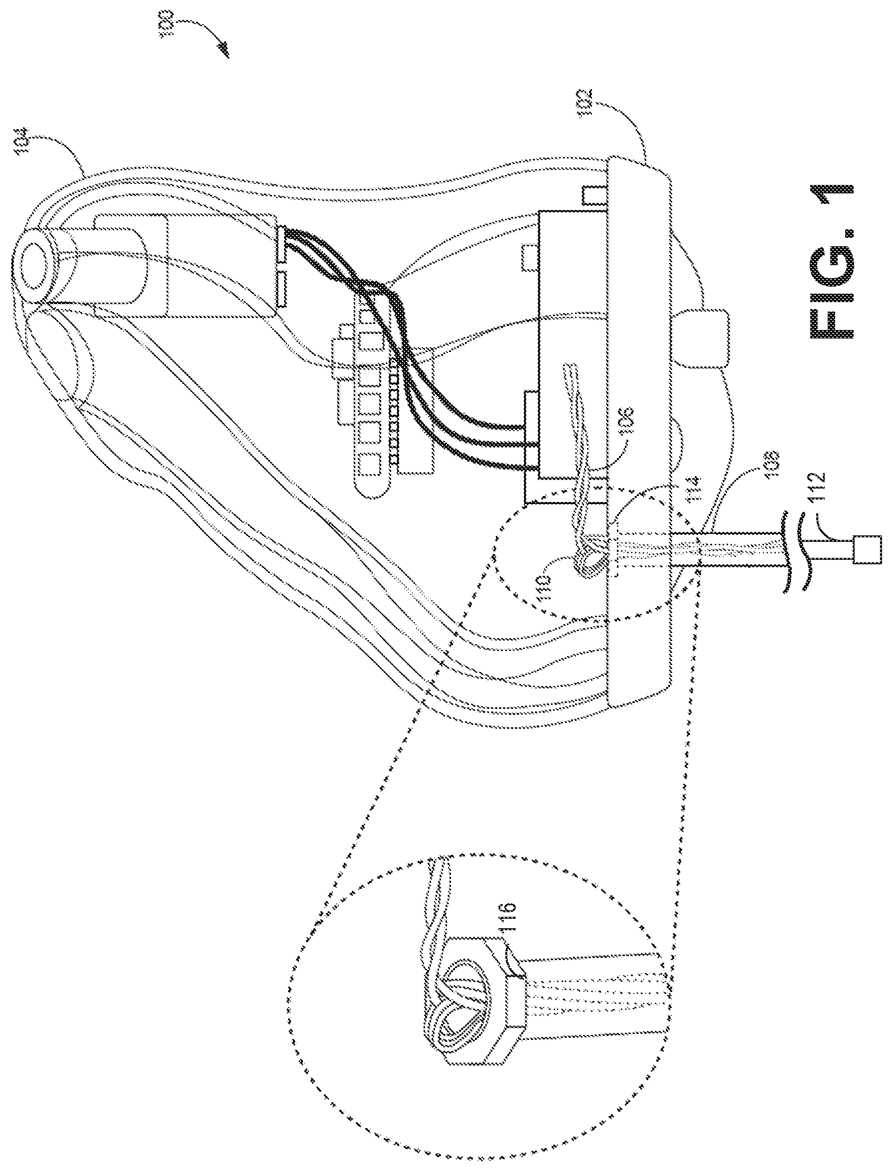 Patent US12568326 Figure 1 – Mechanism for external multi-functional cable retention for a hearing device