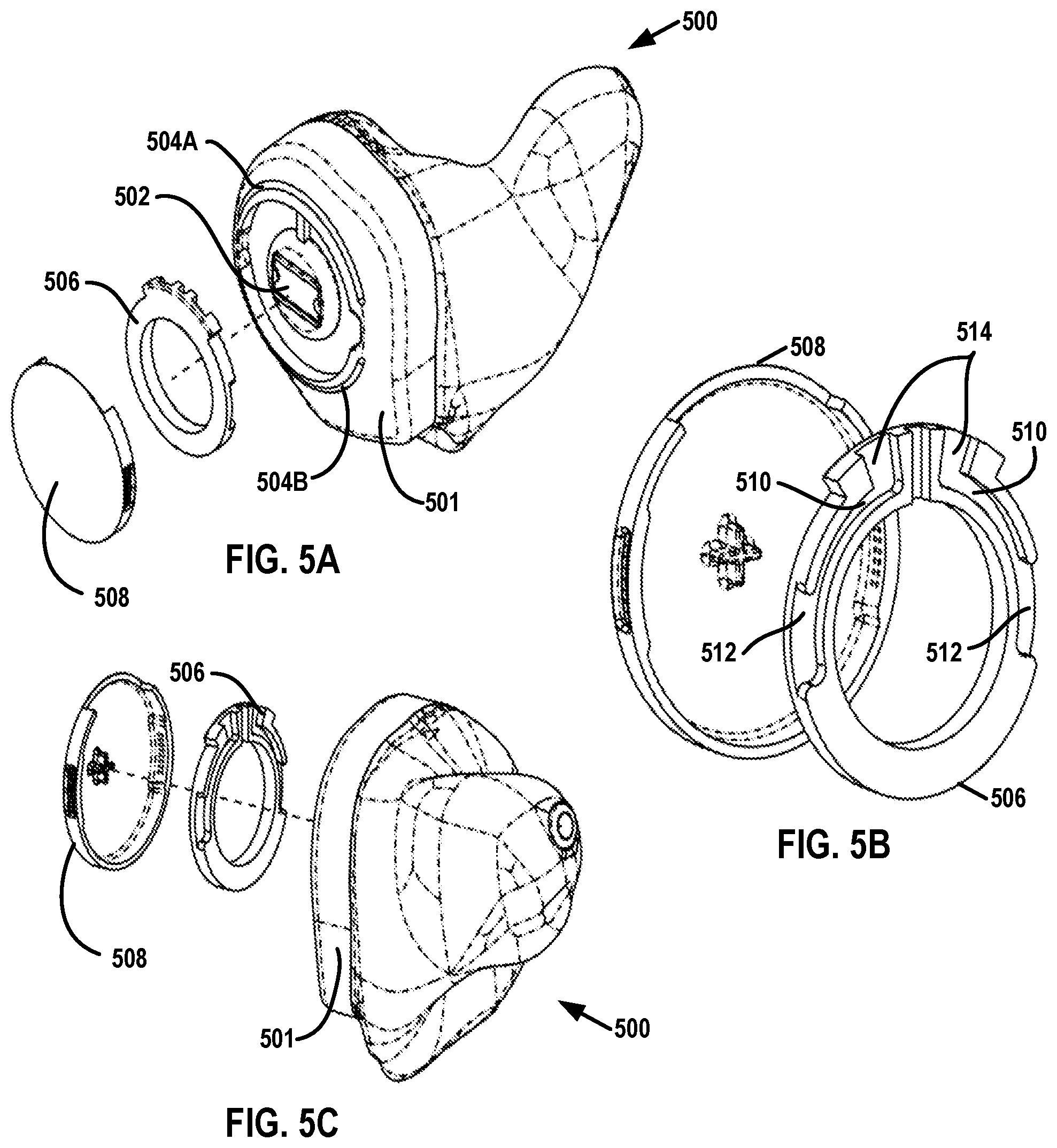 Patent US12568339 Figure 5 – Curved acoustic path for hearing instruments