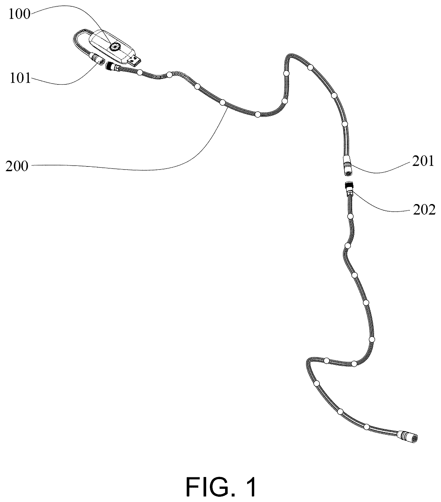Patent US12568568 Figure 1 – Three-wire LED addressable online, three-wire continuous LED light string set, and online addressing method thereof