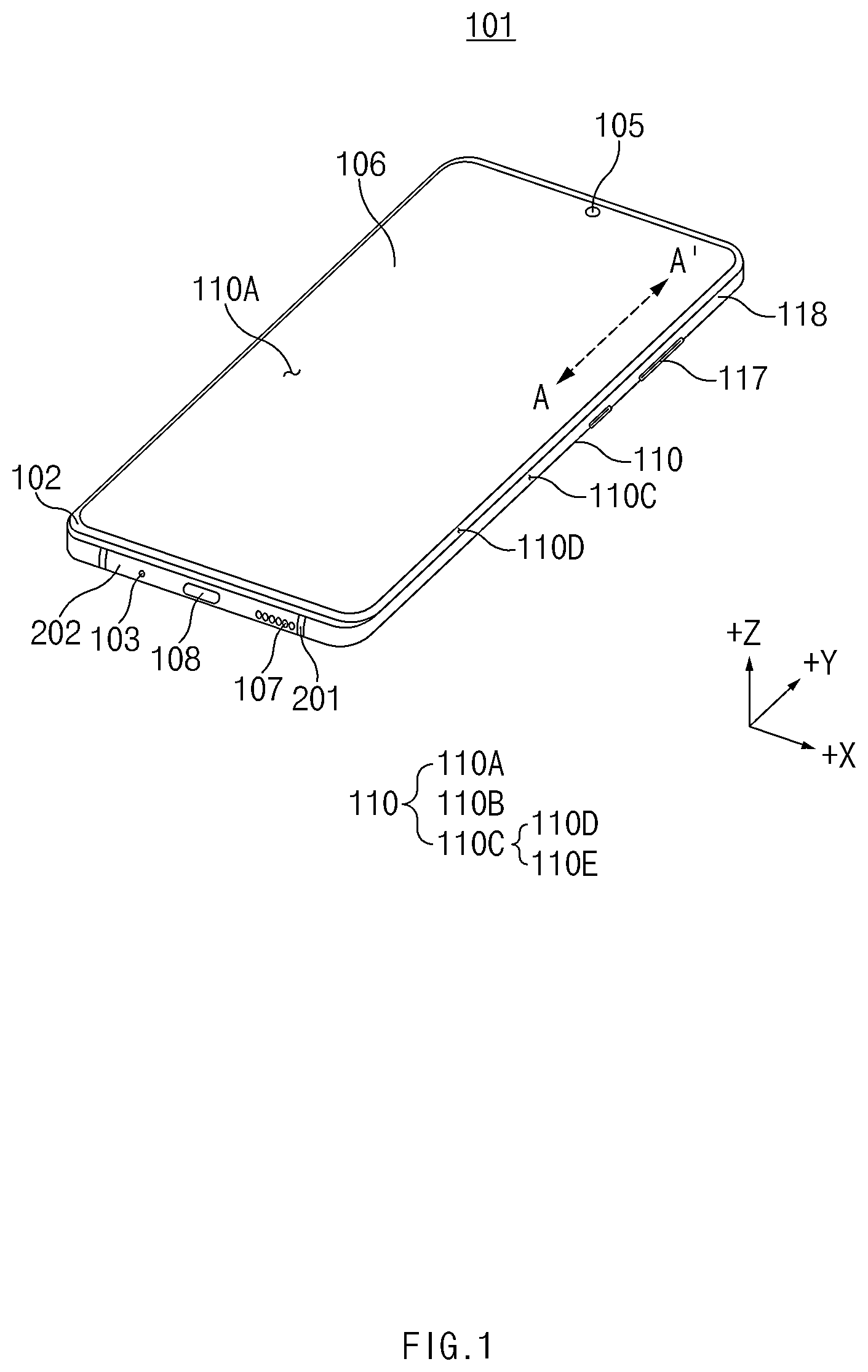 Patent US12568592 Figure 1 – Conductive member having elasticity and electronic device including the same