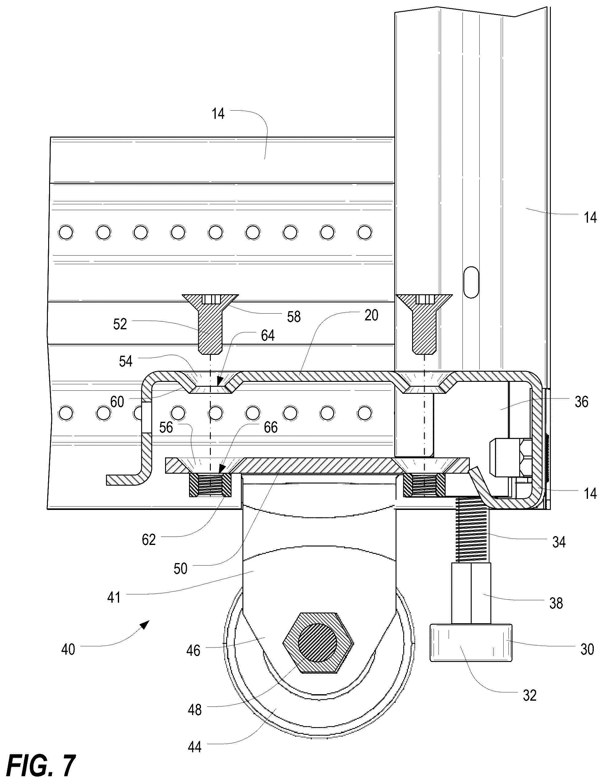 Patent US12568594 Figure 8 – Caster attachment system using mating features
