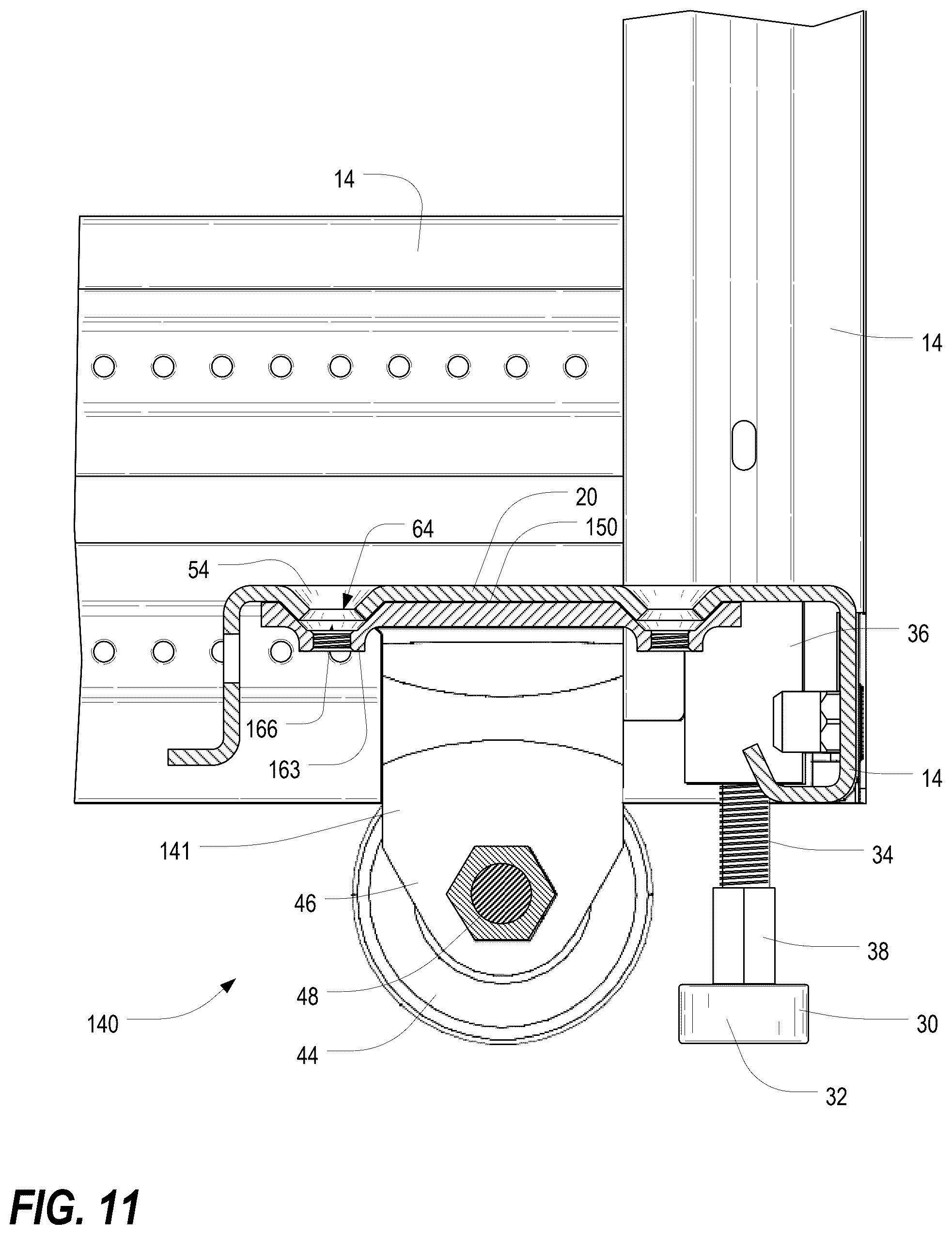 Patent US12568594 Figure 12 – Caster attachment system using mating features