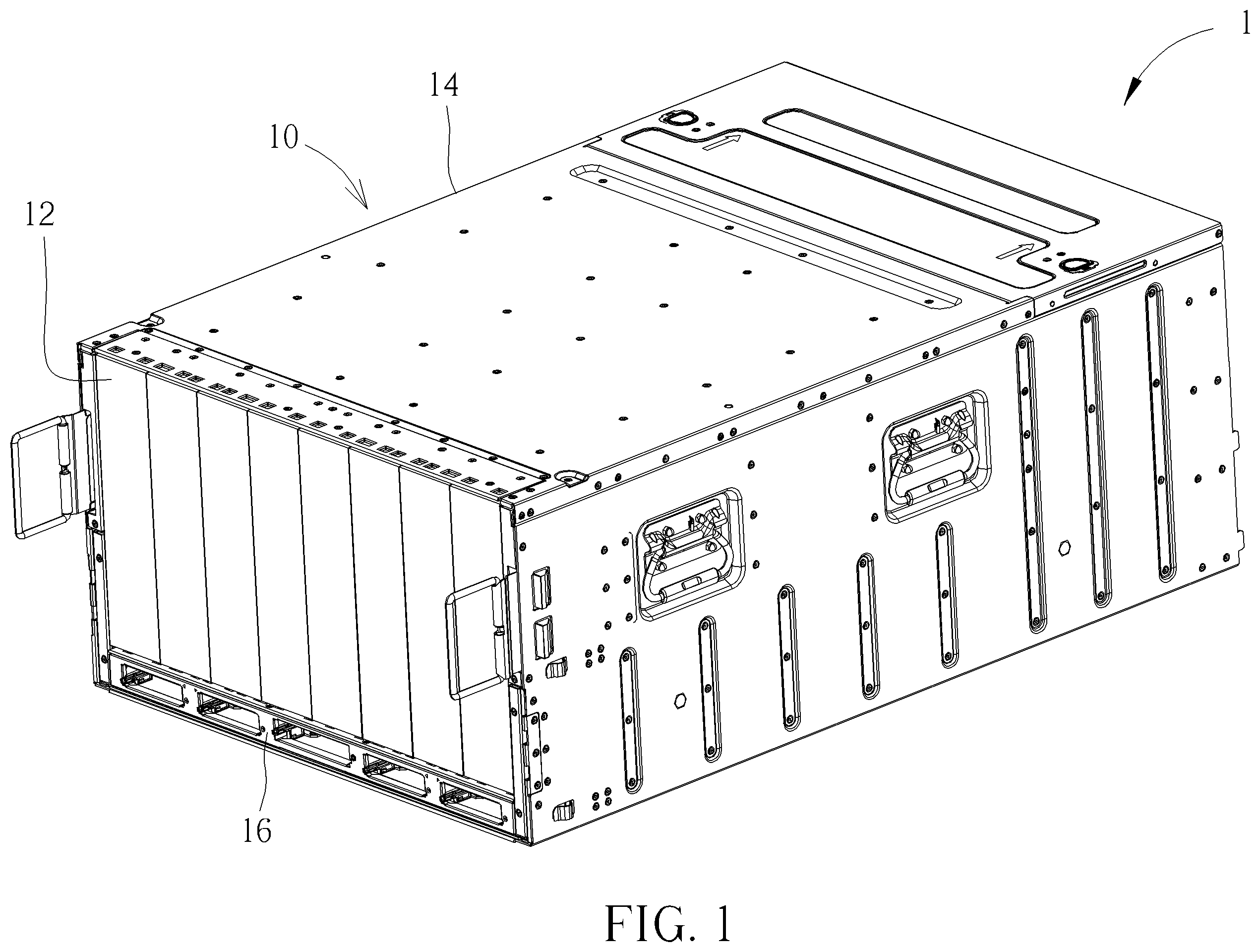 Patent US12568599 Figure 1 – Data processing device, chassis and tray