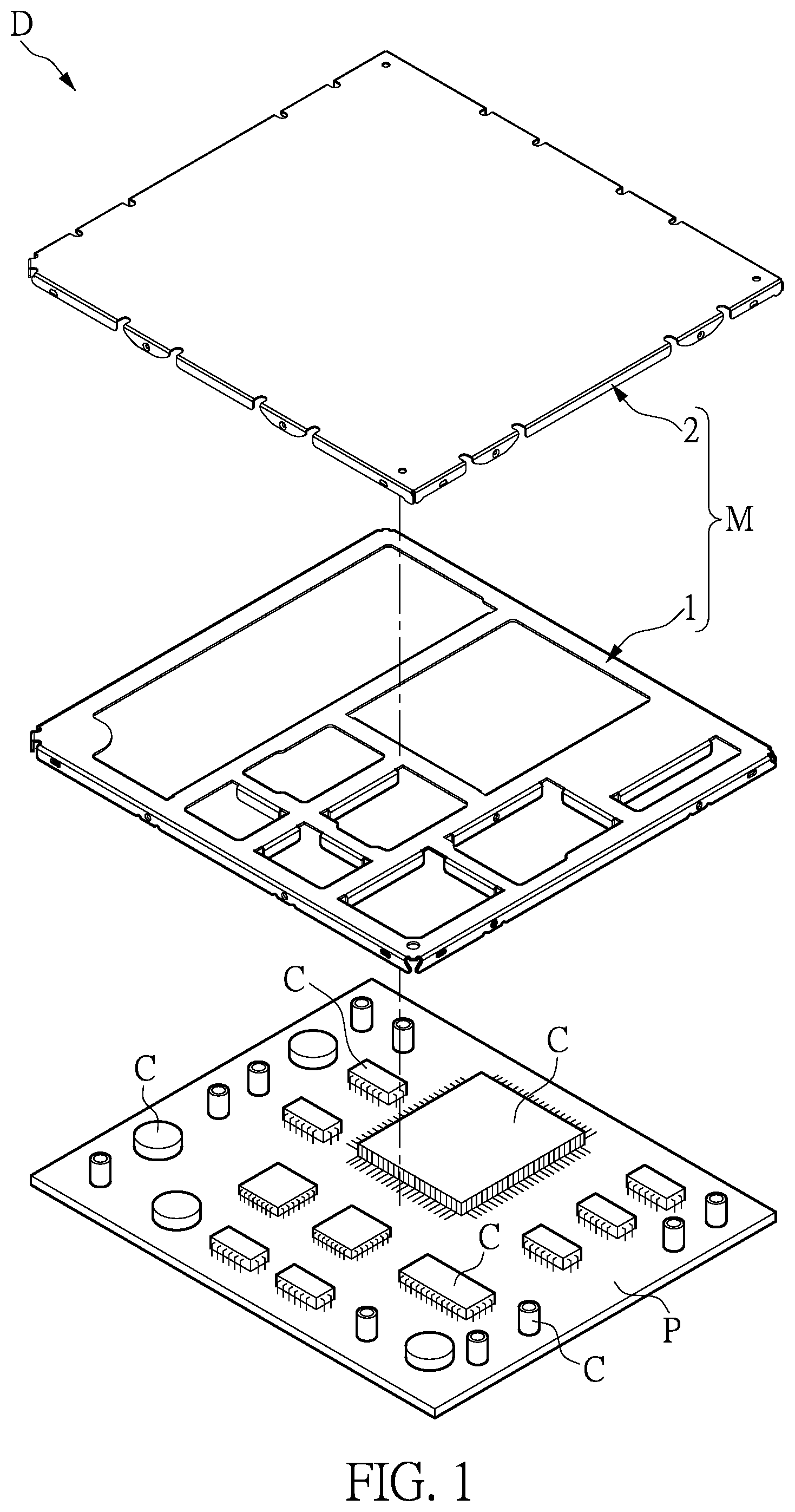 Patent US12568610 Figure 1 – Electronic device and shielding structure