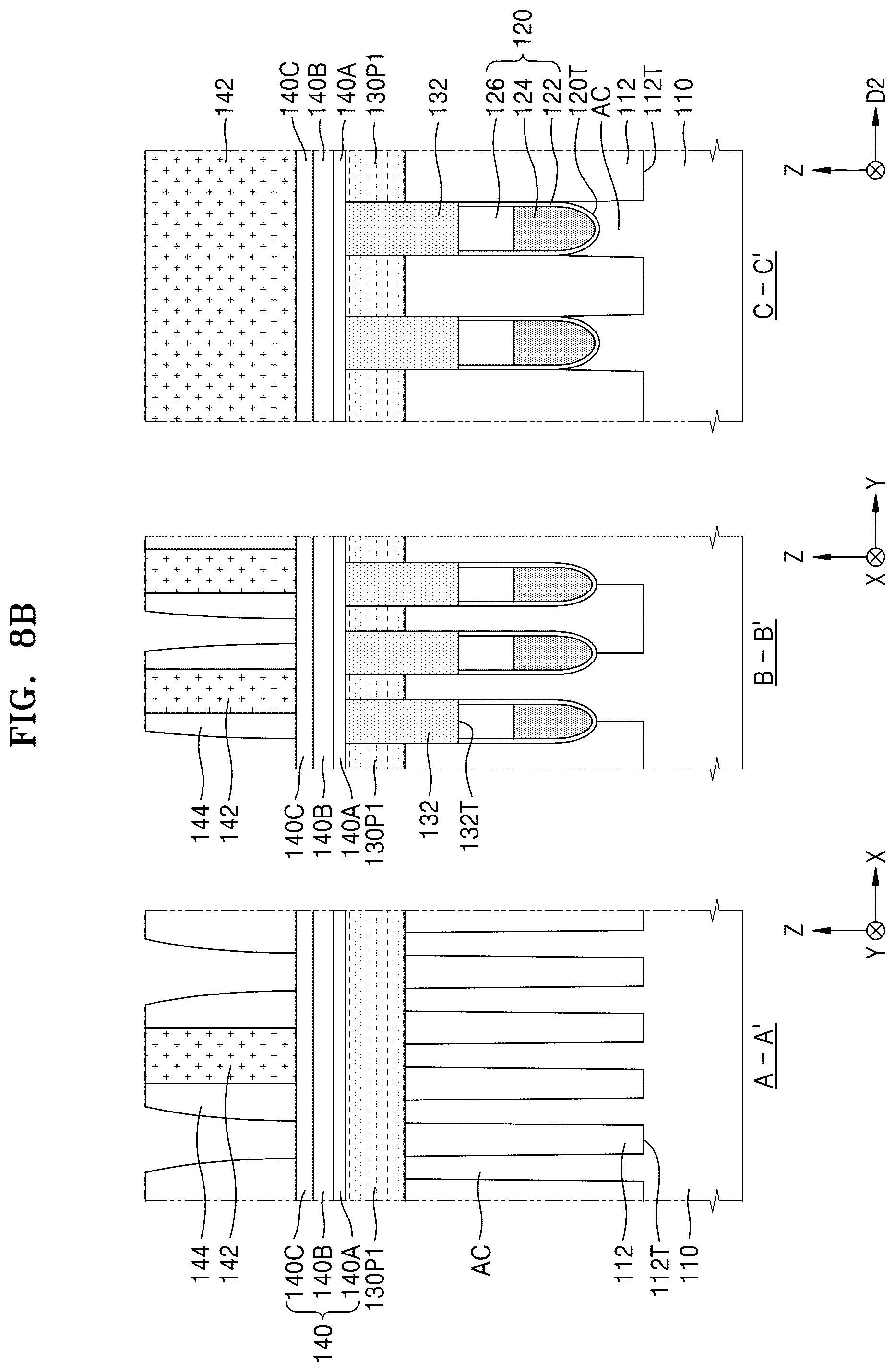 Patent US12568611 Figure 11 – Memory device with cell pads having diagonal sidewalls