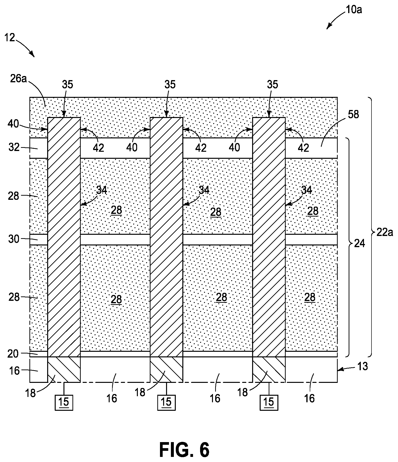 Patent US12568612 Figure 4 – Arrays of capacitors, methods used in forming integrated circuitry, and methods used in forming an array of capacitors