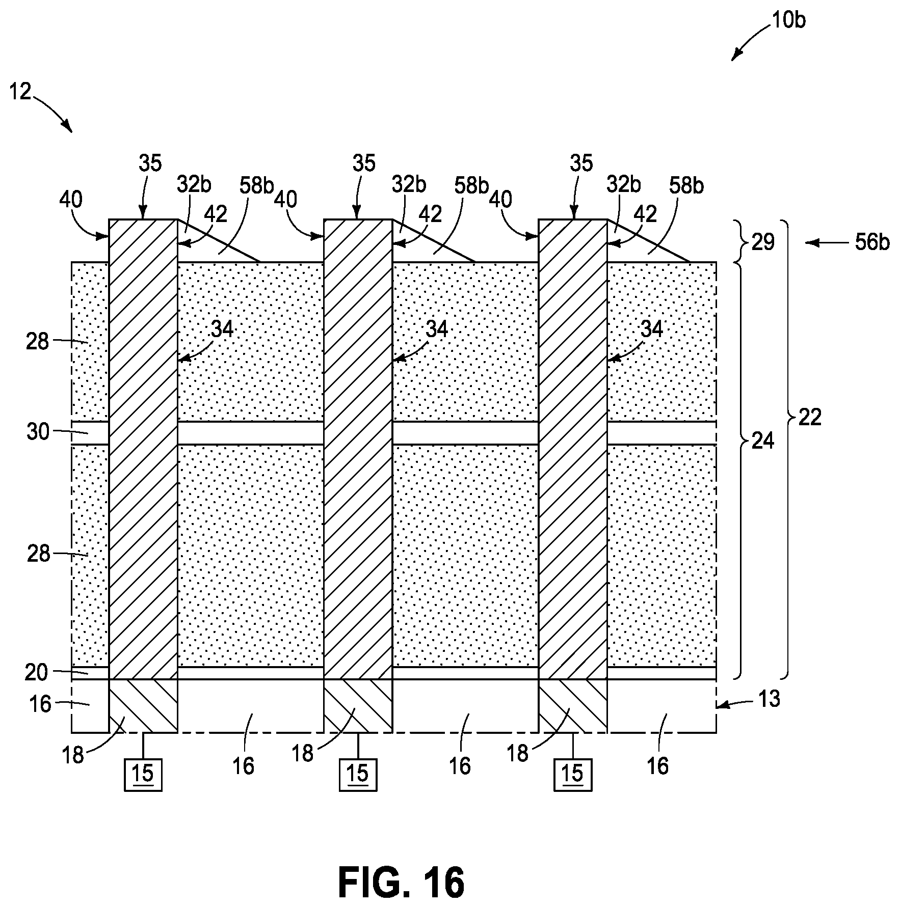 Patent US12568612 Figure 10 – Arrays of capacitors, methods used in forming integrated circuitry, and methods used in forming an array of capacitors