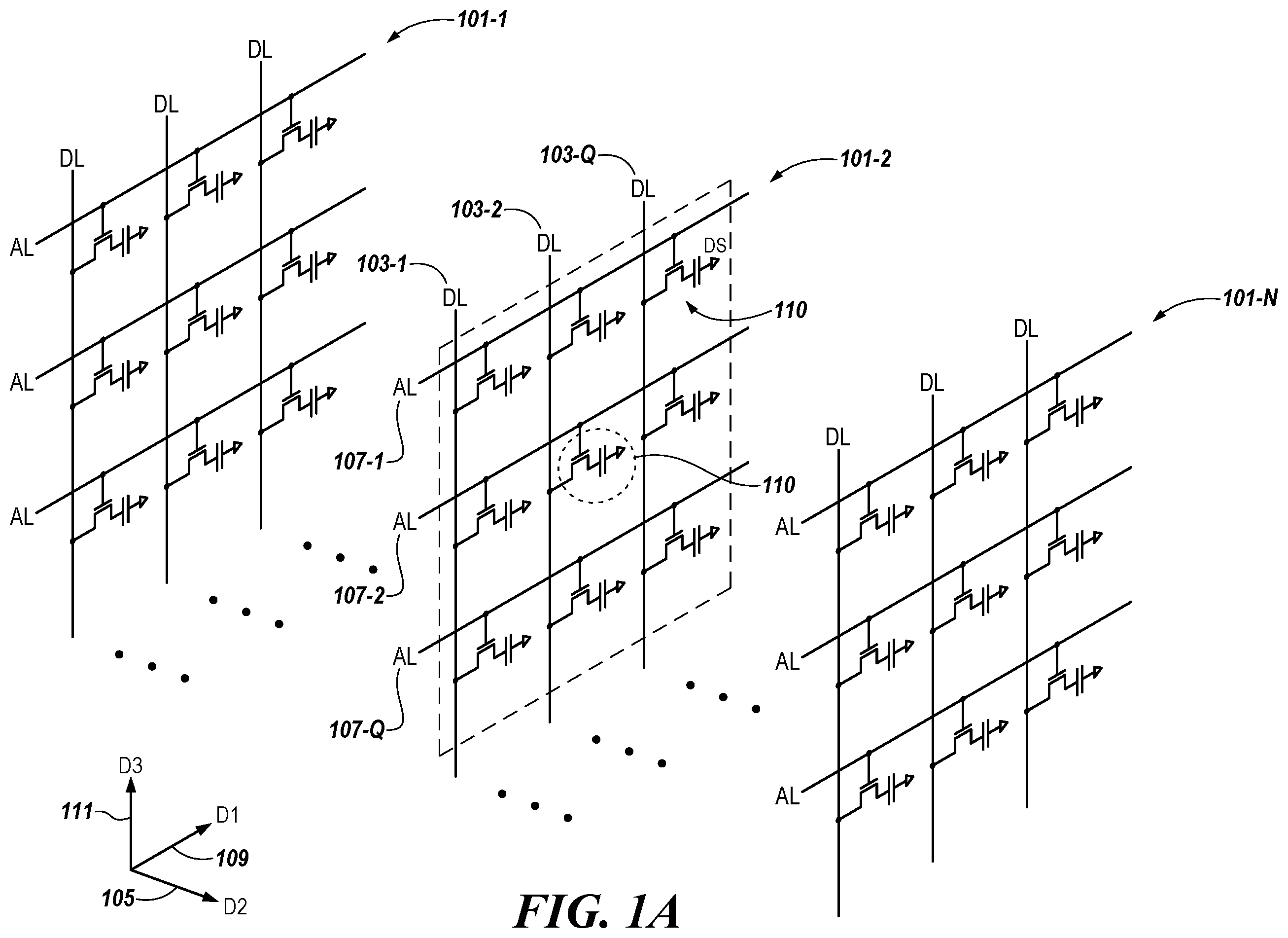 Patent US12568615 Figure 1 – Support pillars with multiple, alternating epitaxial silicon for horizontal access devices in vertical three-dimensional (3D) memory