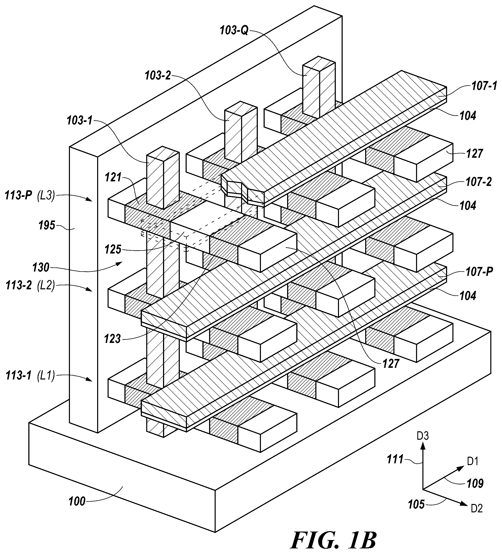 Patent US12568615 Figure 2 – Support pillars with multiple, alternating epitaxial silicon for horizontal access devices in vertical three-dimensional (3D) memory