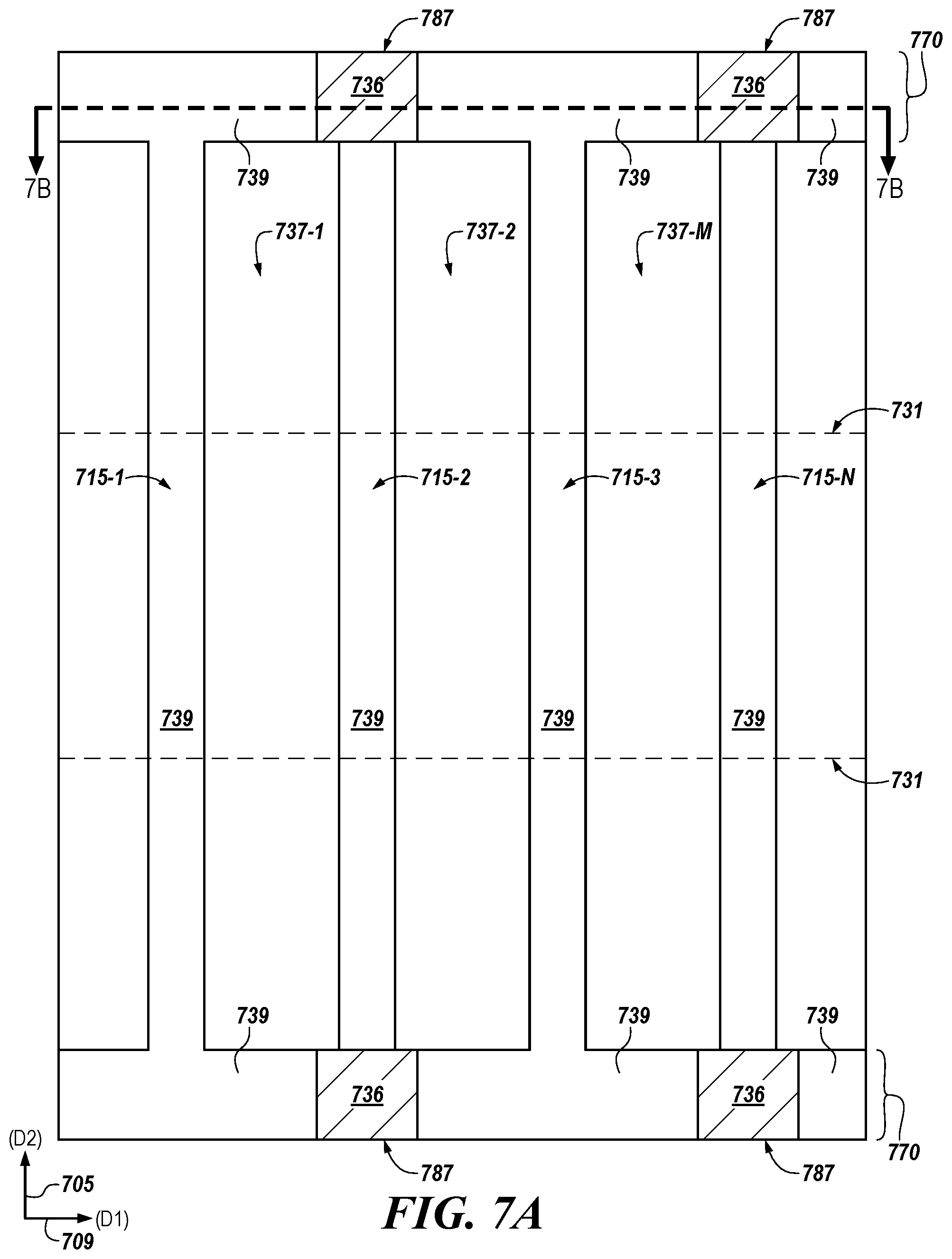 Patent US12568615 Figure 12 – Support pillars with multiple, alternating epitaxial silicon for horizontal access devices in vertical three-dimensional (3D) memory