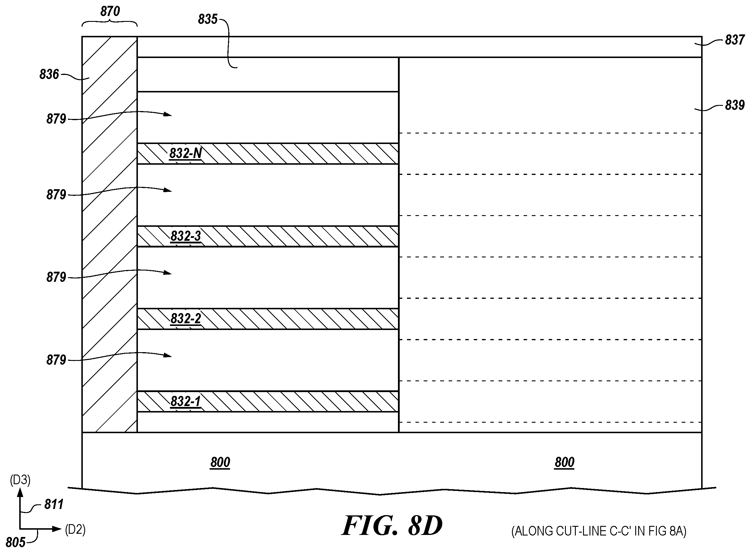 Patent US12568615 Figure 17 – Support pillars with multiple, alternating epitaxial silicon for horizontal access devices in vertical three-dimensional (3D) memory