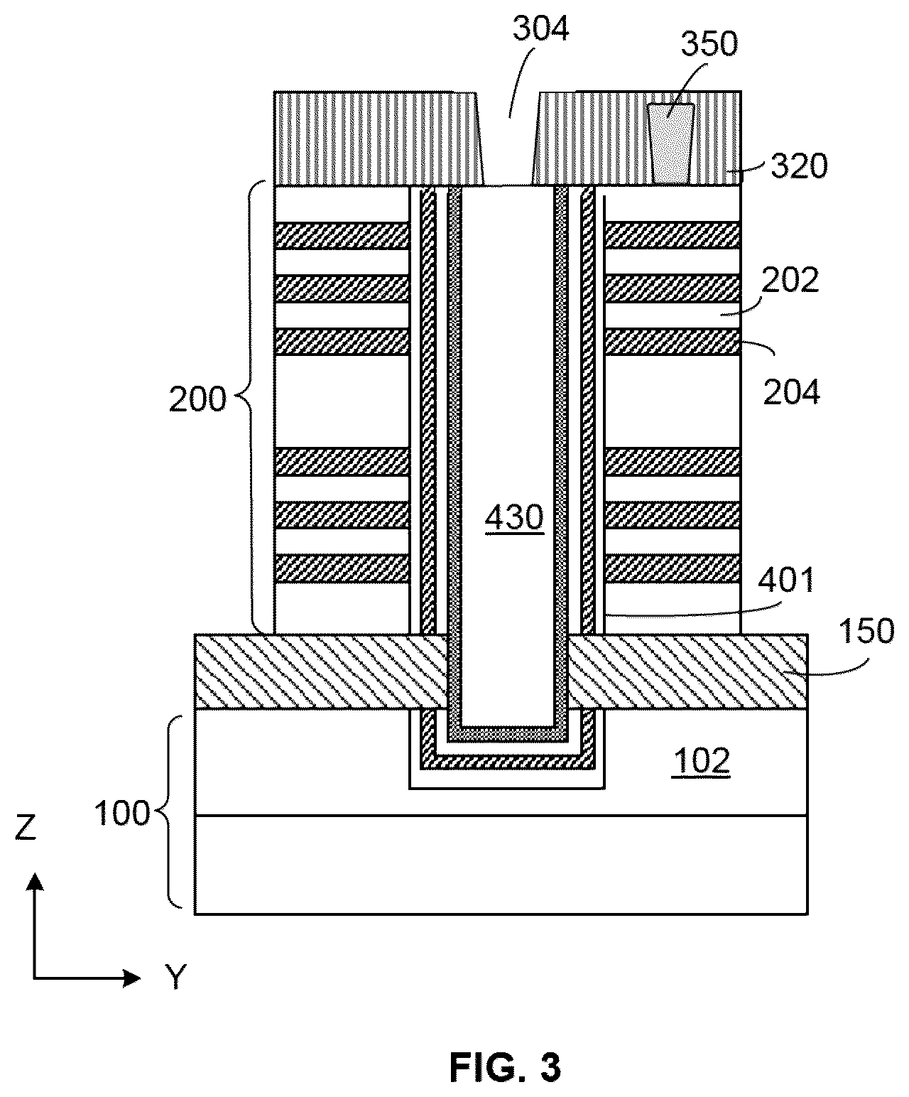 Patent US12568624 Figure 3 – Memory device containing TSG deck and method of forming the same