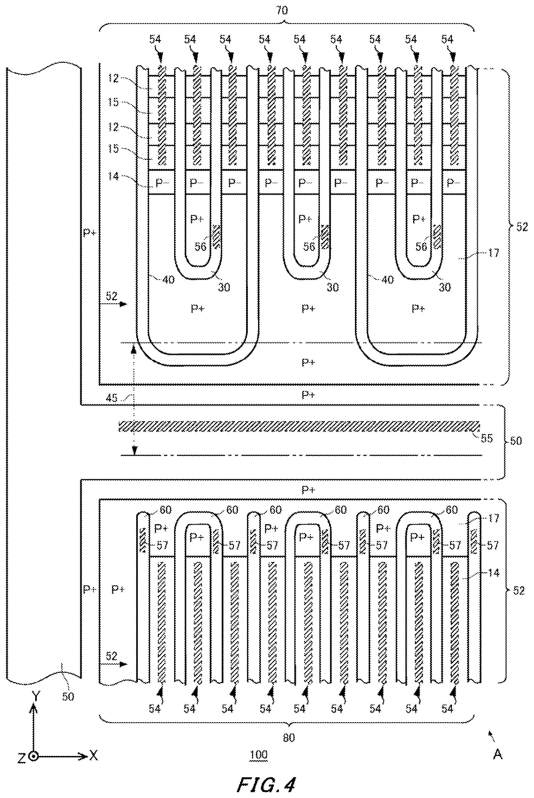 Patent US12568637 Figure 4 – Semiconductor device having a temperature sensor, a transistor, and a diode