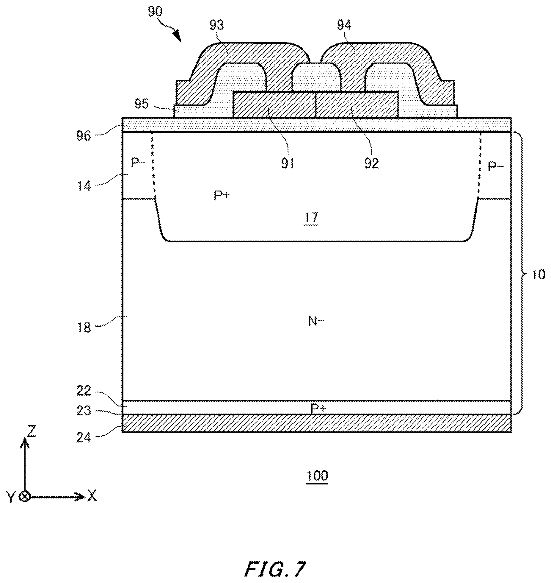 Patent US12568637 Figure 7 – Semiconductor device having a temperature sensor, a transistor, and a diode