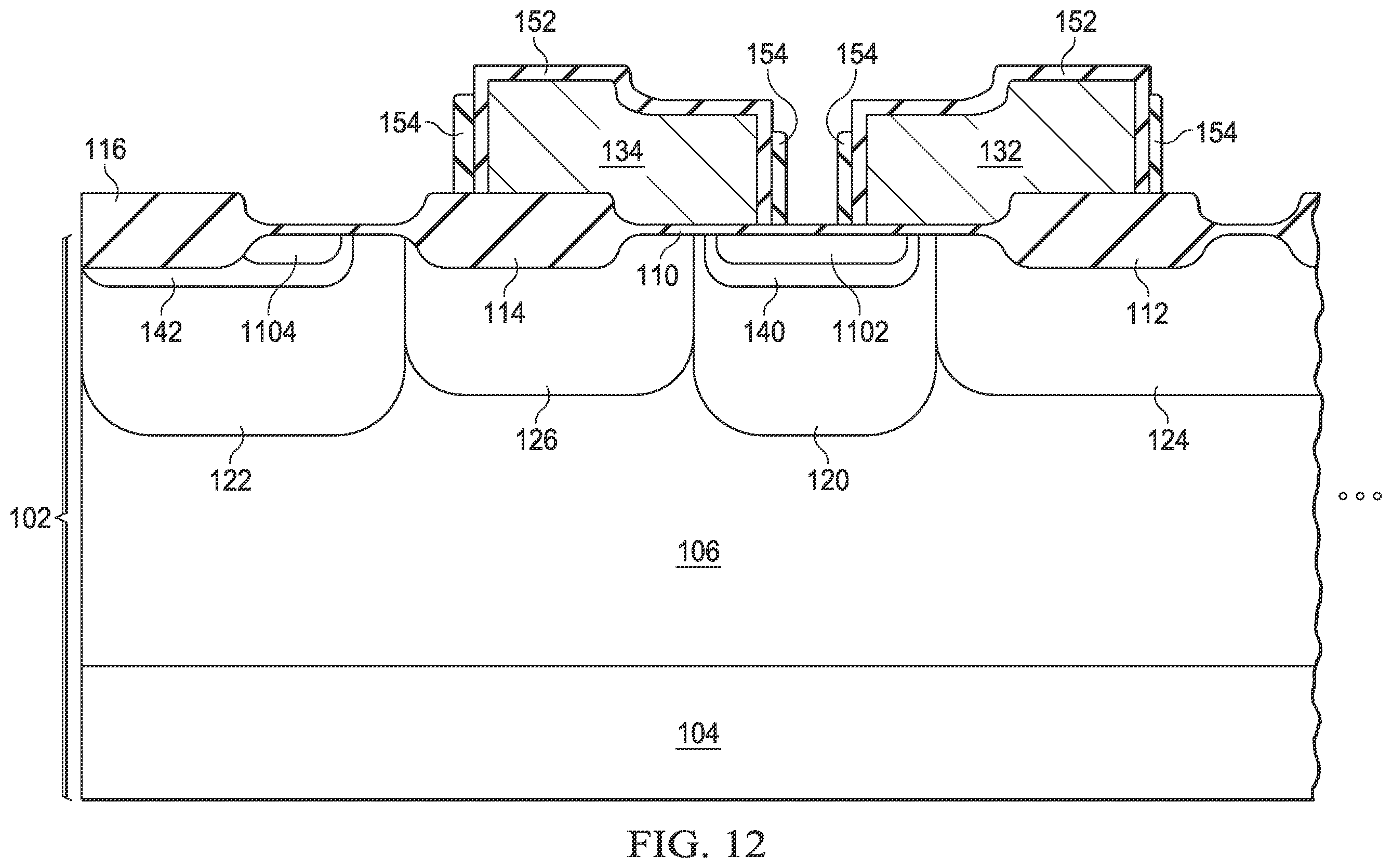 Patent US12568647 Figure 13 – Bird's beak profile of field oxide region
