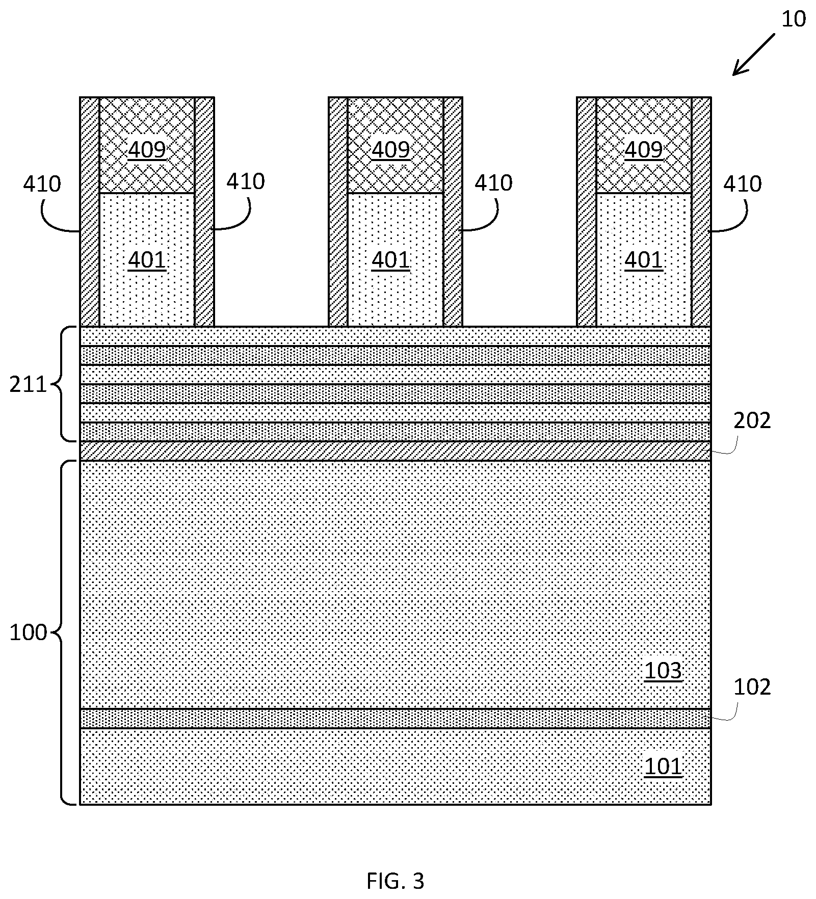 Patent US12568669 Figure 3 – Placeholder profile formation for backside contact