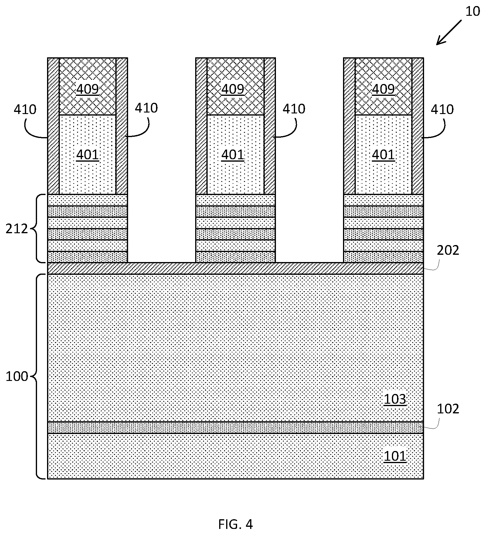 Patent US12568669 Figure 4 – Placeholder profile formation for backside contact