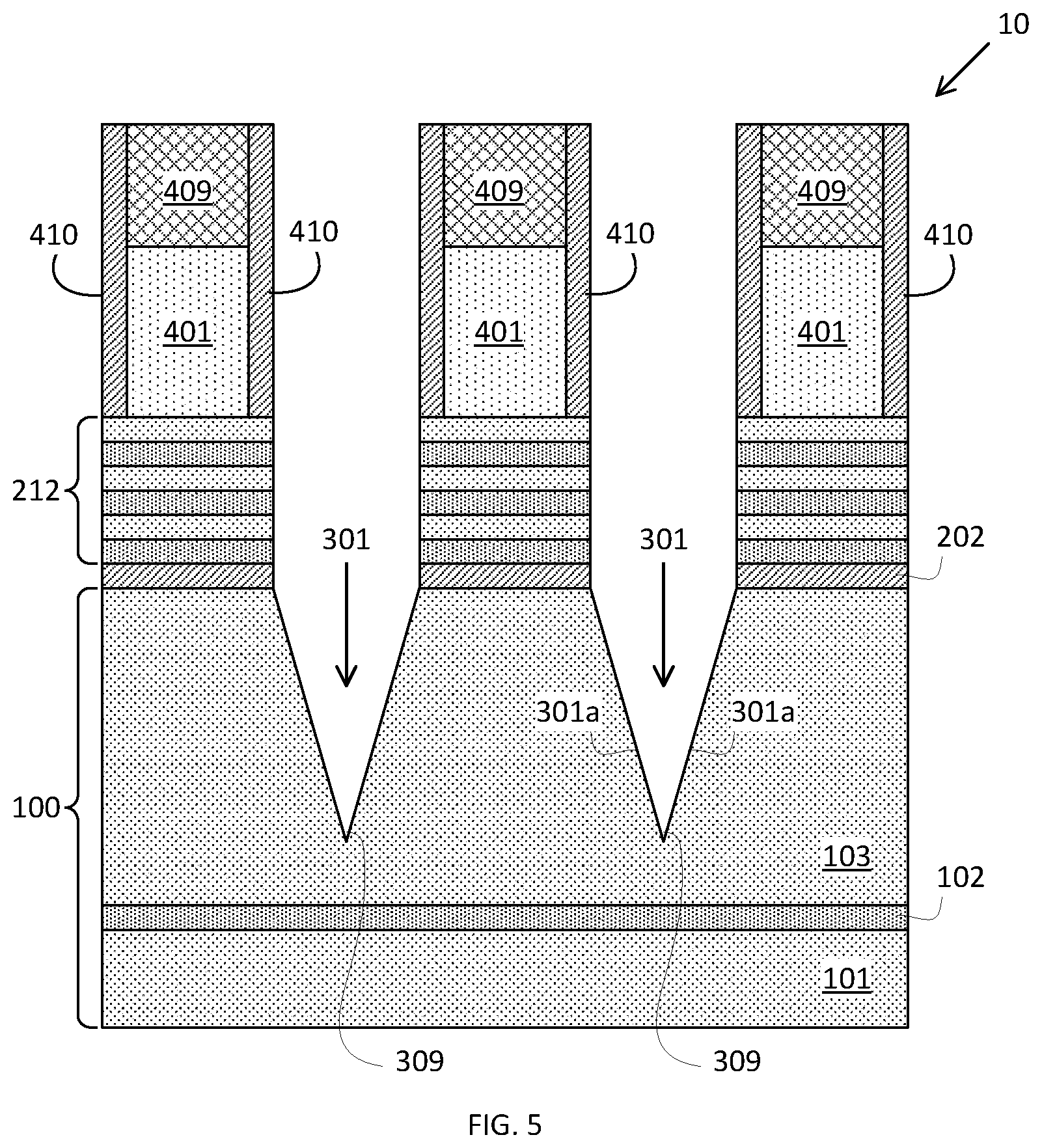 Patent US12568669 Figure 5 – Placeholder profile formation for backside contact