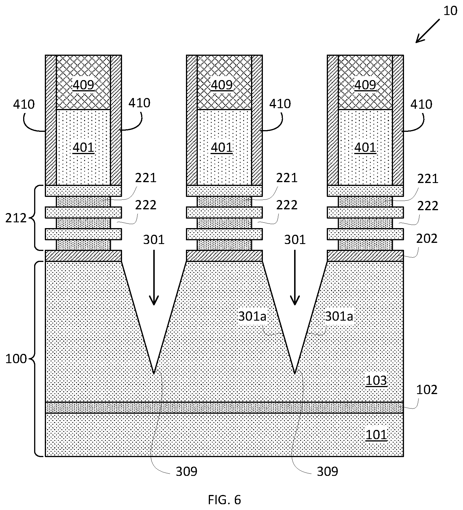 Patent US12568669 Figure 6 – Placeholder profile formation for backside contact