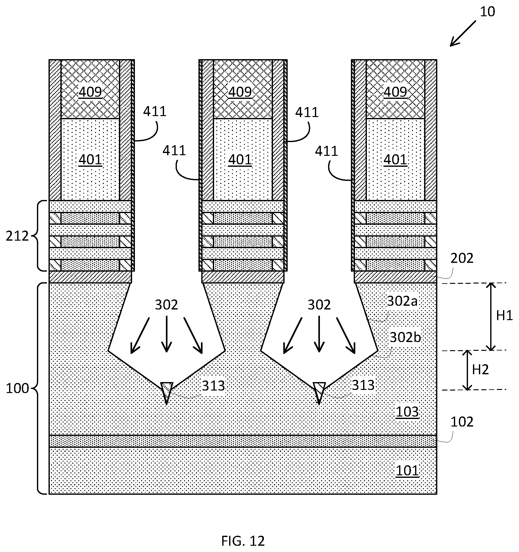 Patent US12568669 Figure 12 – Placeholder profile formation for backside contact