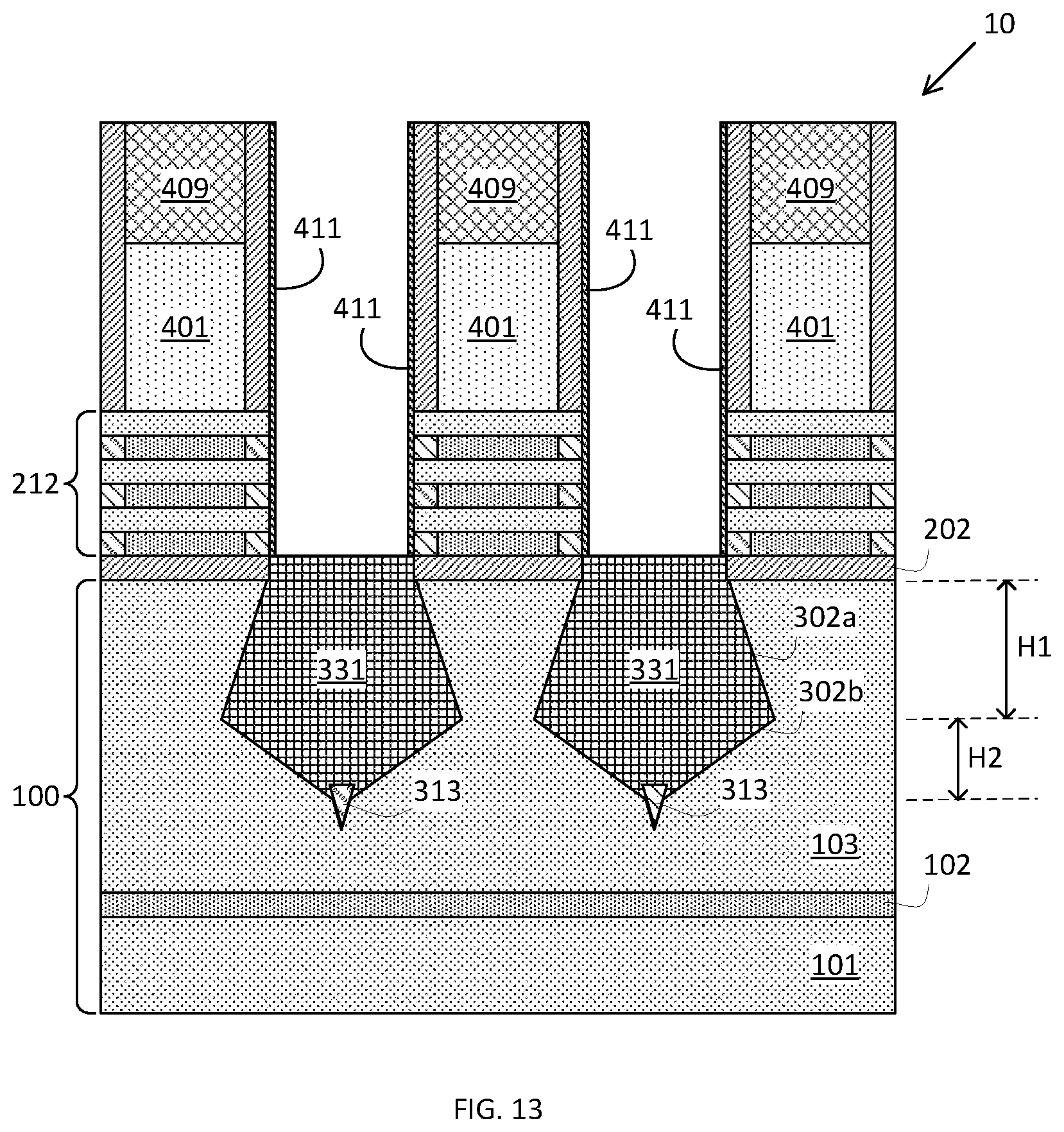 Patent US12568669 Figure 13 – Placeholder profile formation for backside contact
