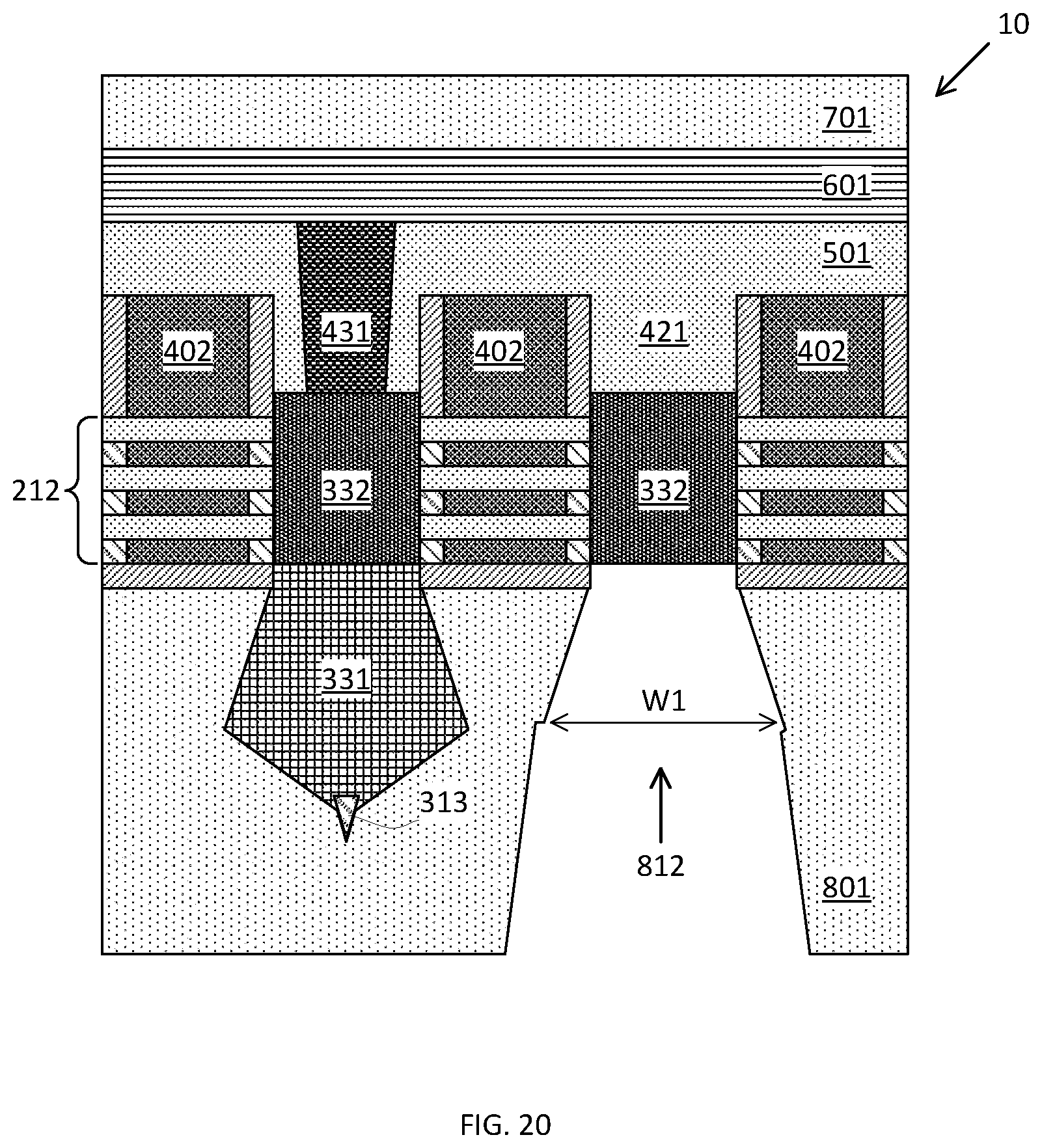 Patent US12568669 Figure 20 – Placeholder profile formation for backside contact