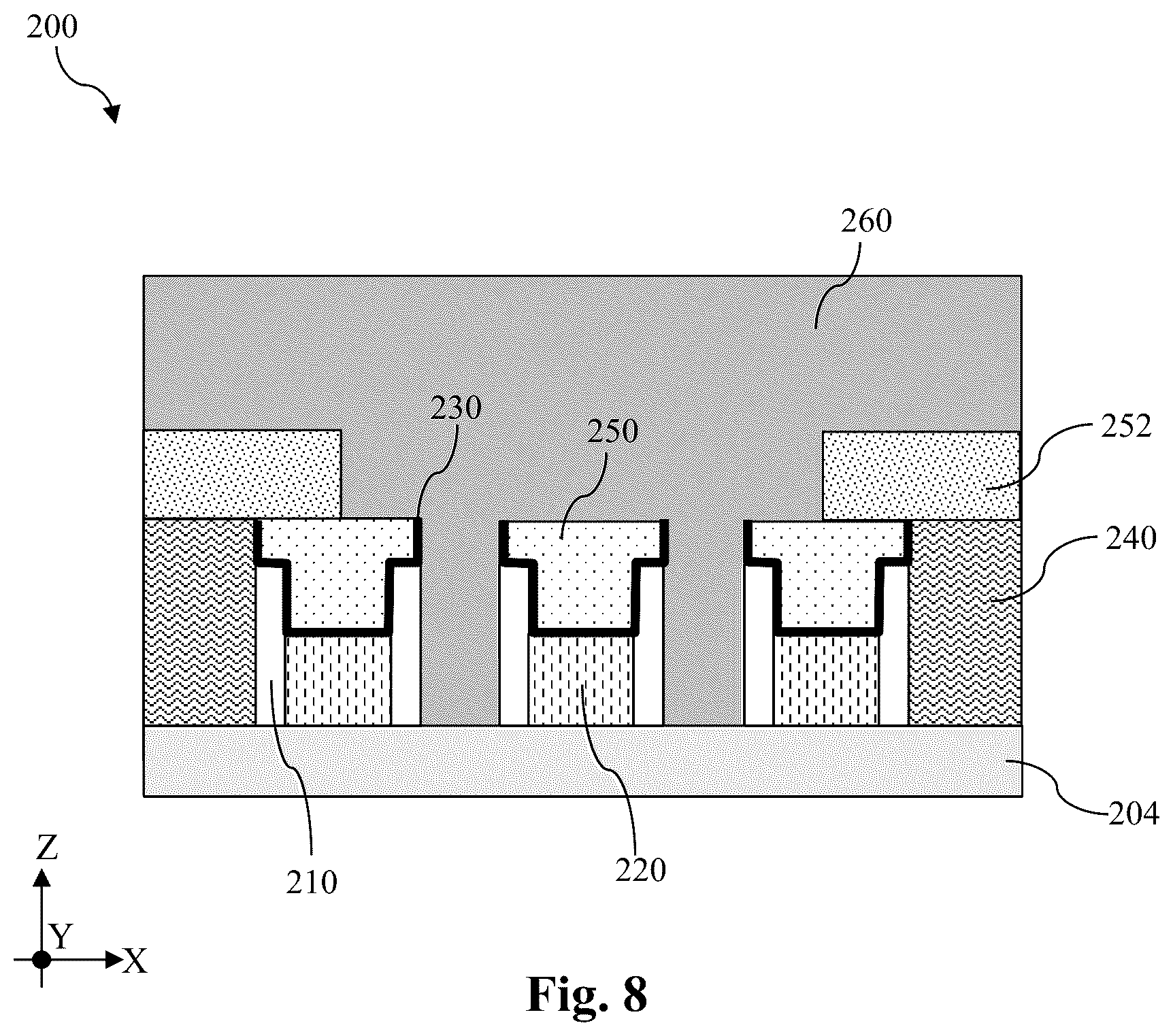 Patent US12568670 Figure 8 – Self-aligned contact structures
